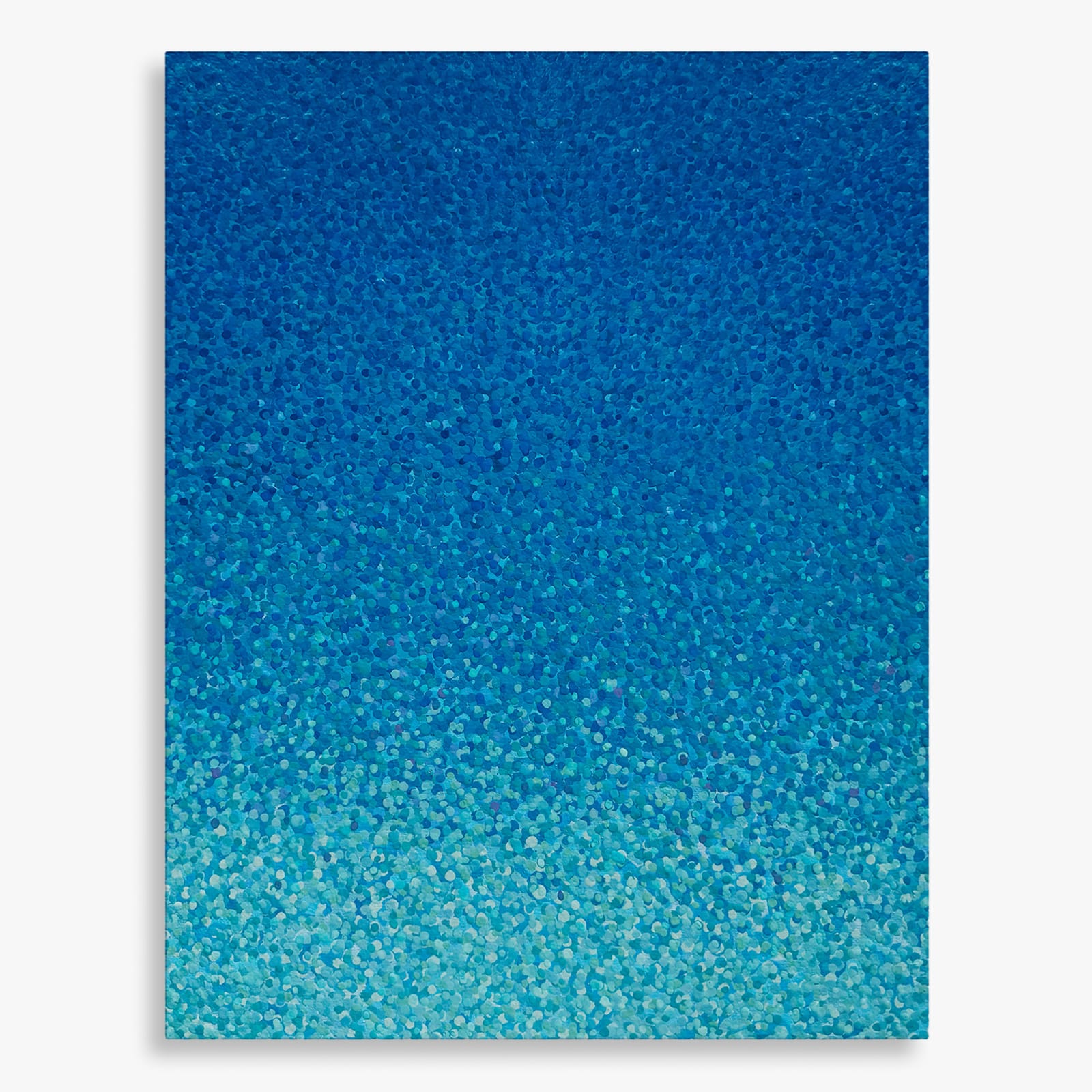Acrylic painting D013, 2025 by Cyrielle Gulacsy, showing a densely dotted blue gradient on wood, shifting from light to deep tones.