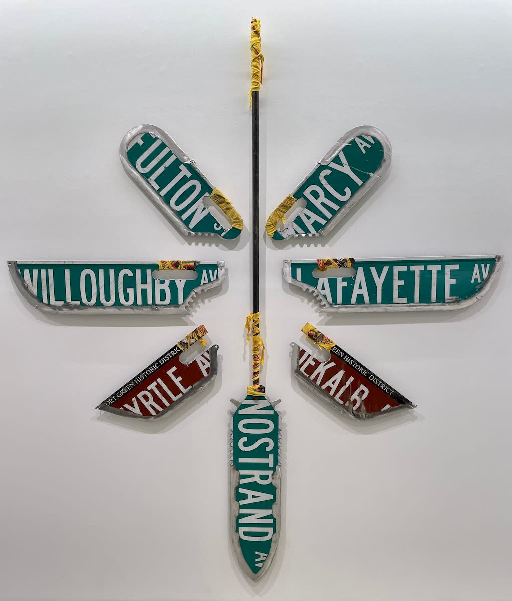 Blowout Combs And The Battle Of The Brownstones, 2021 Repurposed DOT street signs, Bad Brains t-shirts, steel