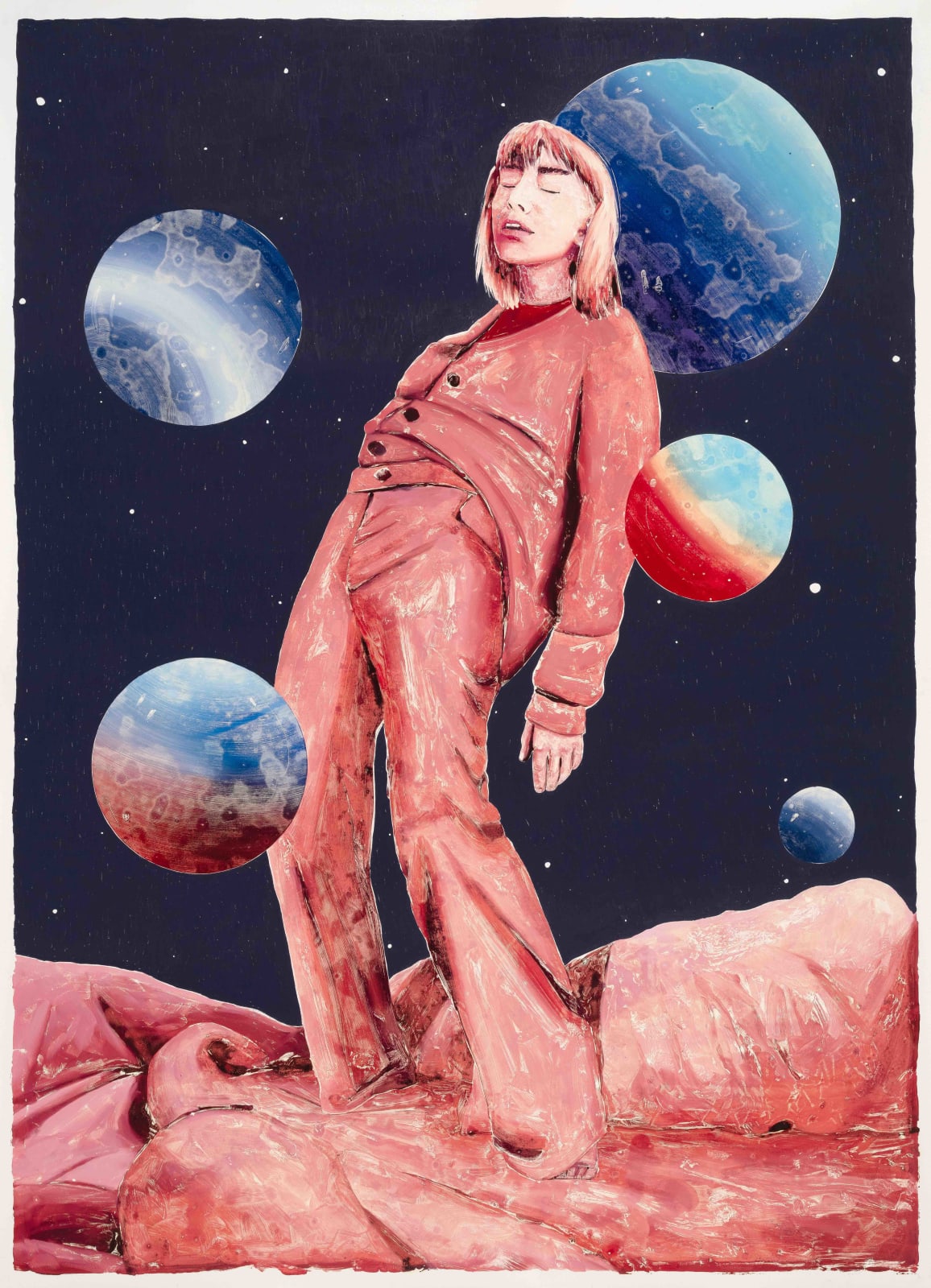 Night Sky Dreamer, 2022 Artwork is signed and dated on the back Monotype, oil color and wax pastel on paper
