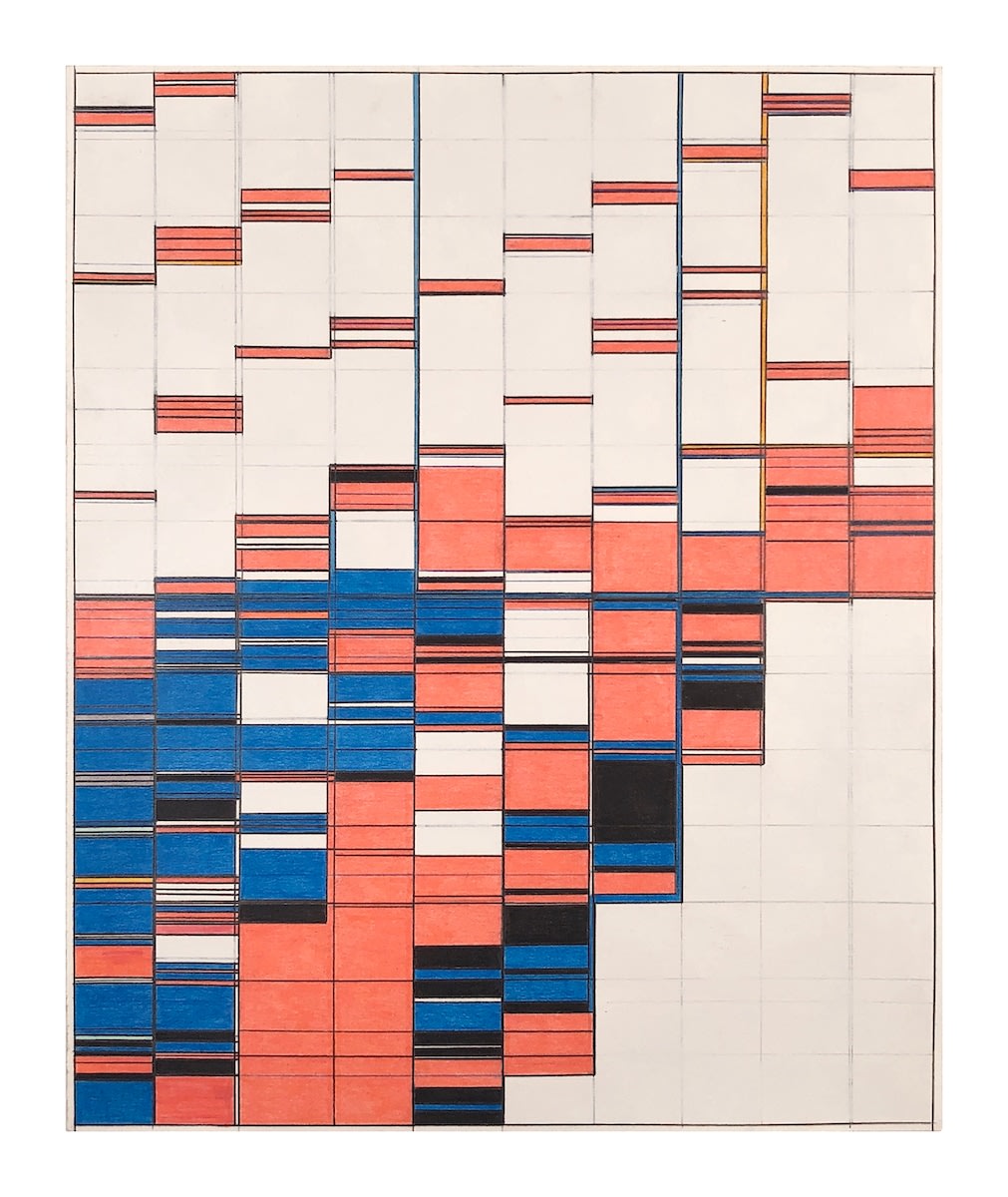 Escalator 1, 2021 Signed and dated on back Marker, colored pencil, graphite, acrylic, carbon transfer on Bristol paper