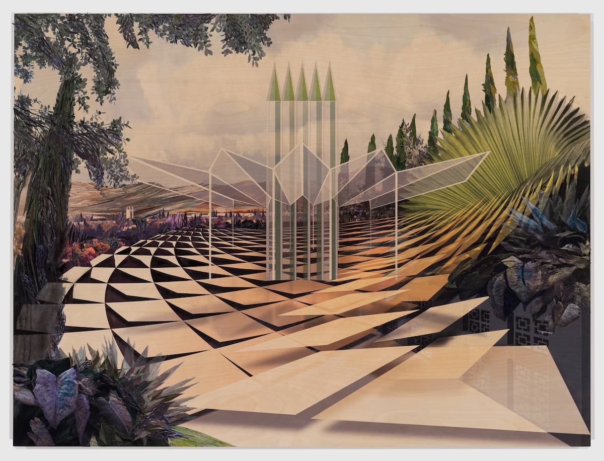 Church, 2020 Artwork is signed on the back Archival digital print and gouache painted paper on wood panel