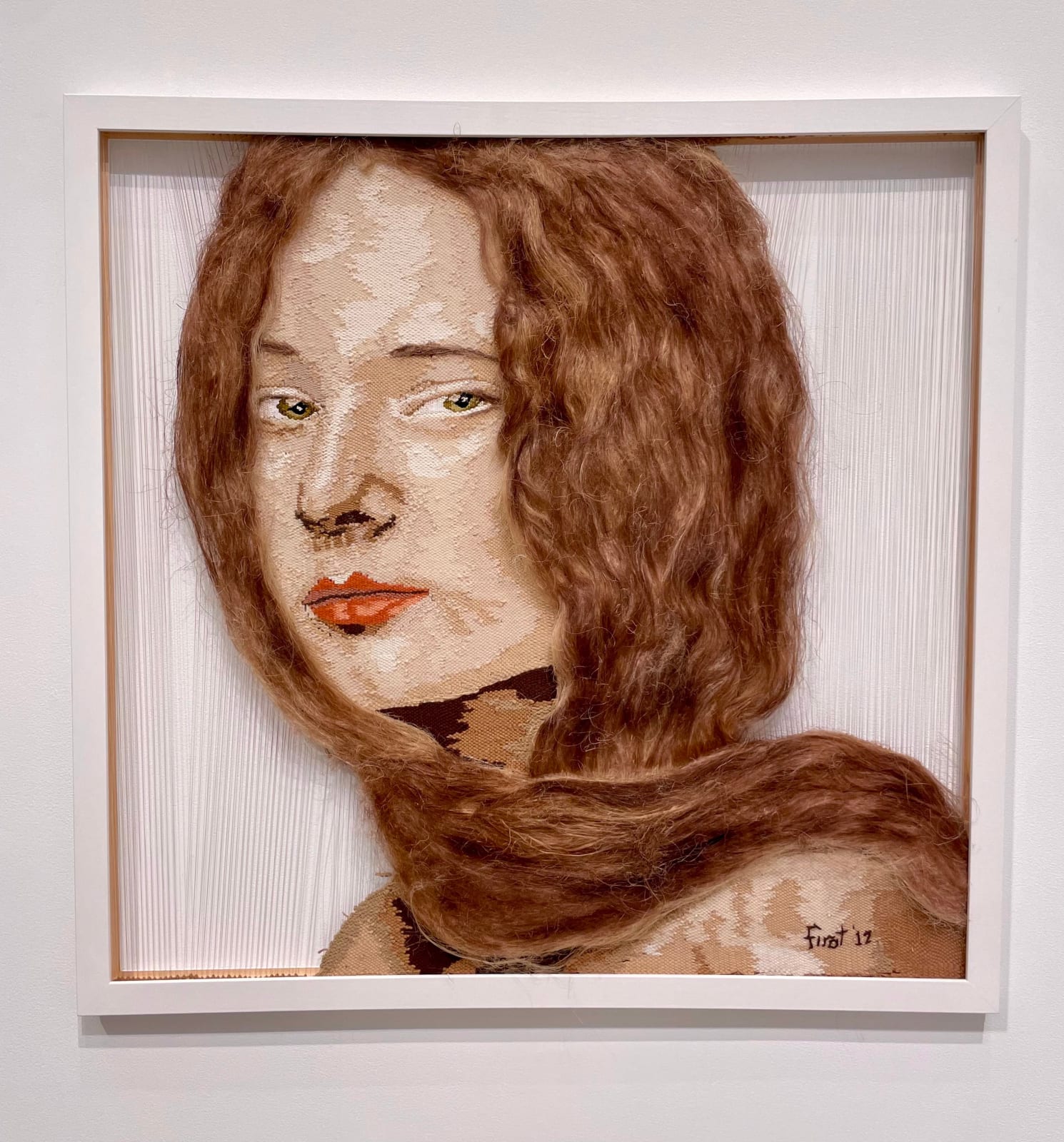 Olga, Renaissance Girl, 2012 Artwork is signed on the front Hand-woven monofilament, wool, cotton, vegan silk