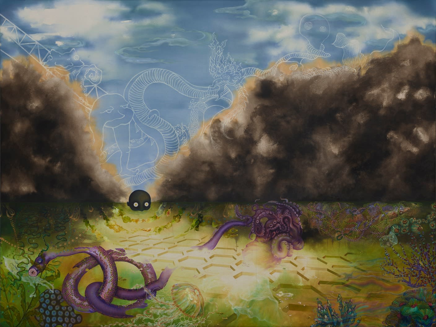 Strange Shapes of the Unwarped Primal World, 2022 Artwork is signed on the verso Oil and acrylic on canvas