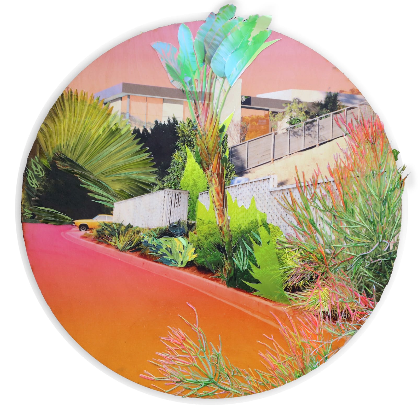 Fences, 2023 Artwork is signed on the back Archival digital print and gouache painted paper on wood panel