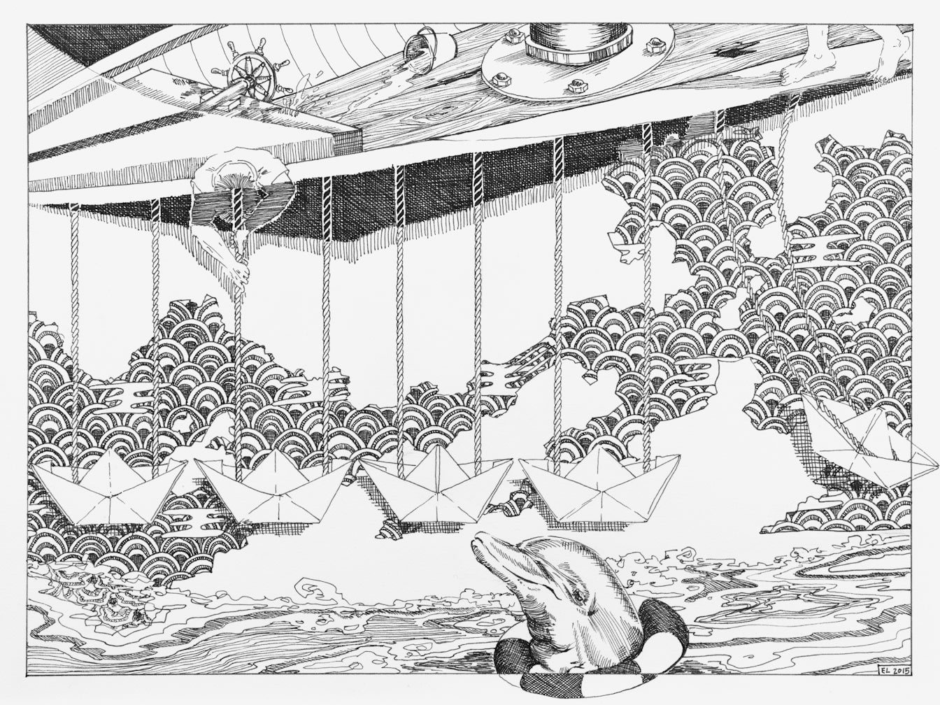 The first lowering, 2015 Initial and date on recto Ink on paper