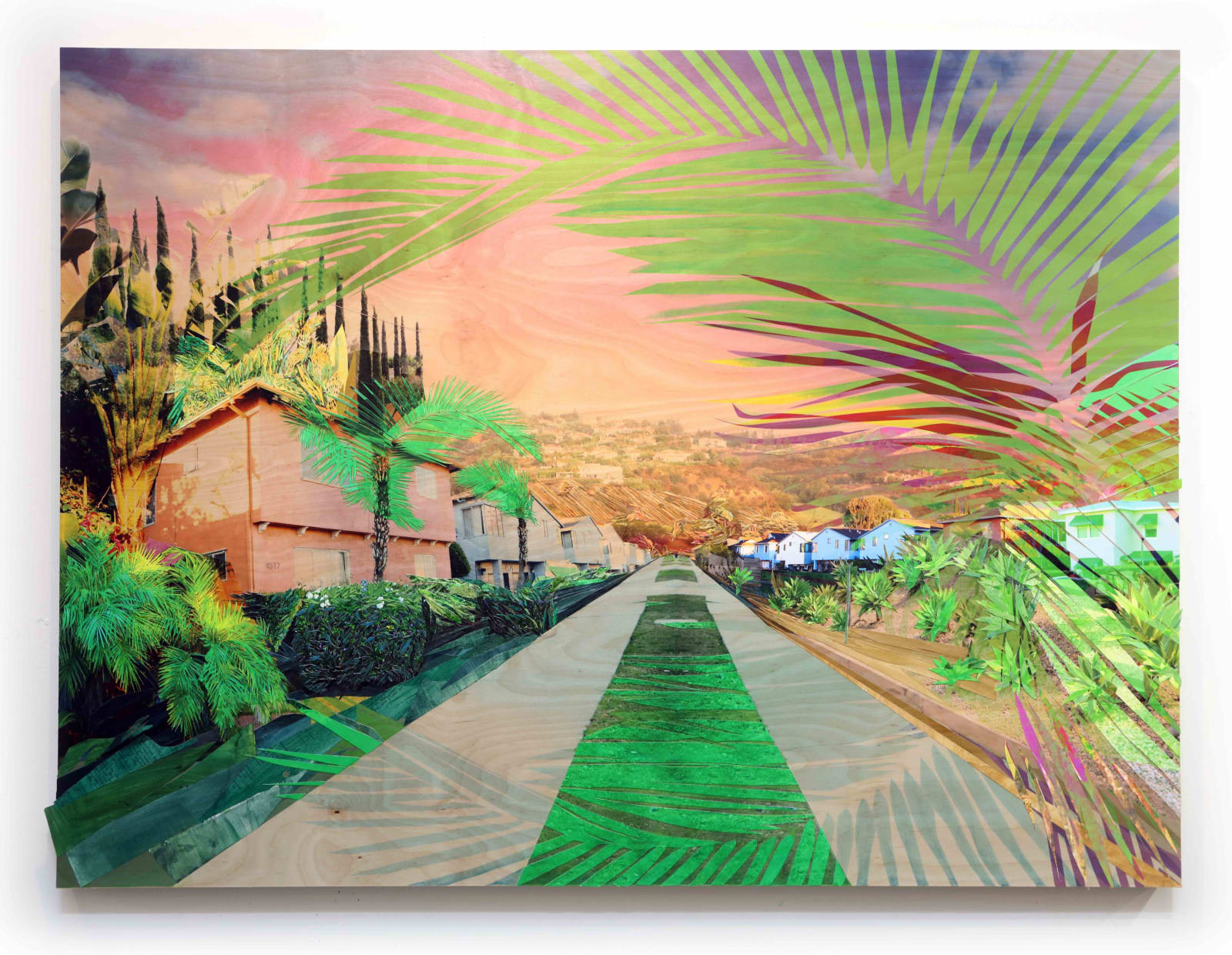 Boulevard, 2023 Artwork is signed on the back Archival digital print and gouache painted paper on wood panel