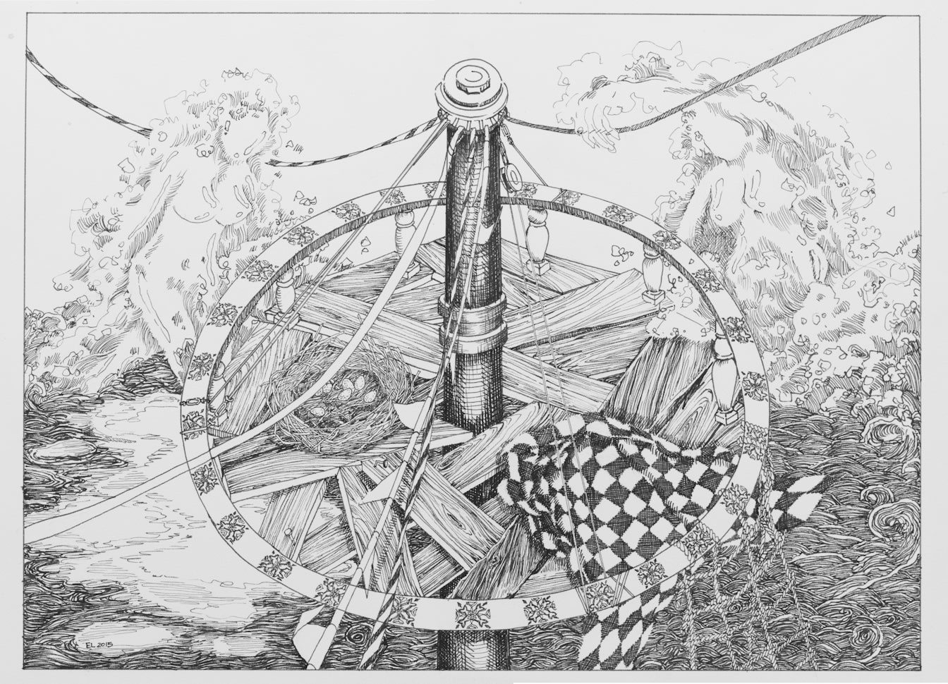 Crow's nest, 2015 Initial and date on recto Ink on paper