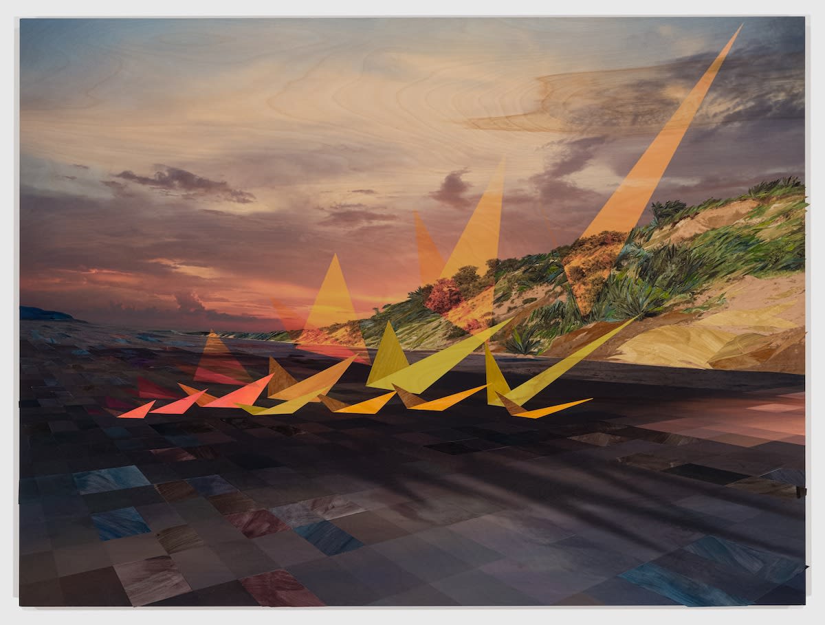 Birds in Flight, 2020 Artwork is signed on the back Archival digital print and gouache painted paper on wood panel