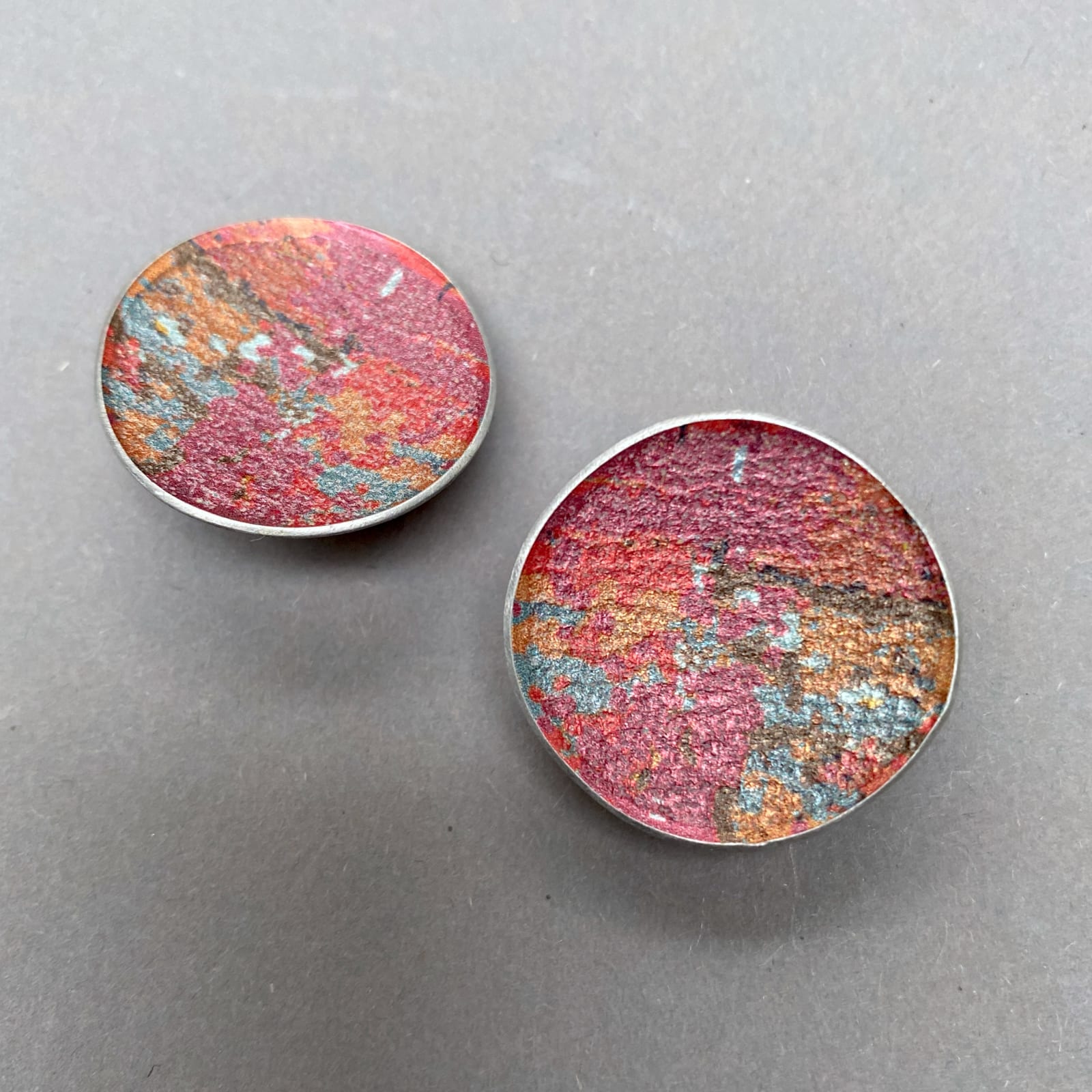 Jane Adam, Red Small Concave Disc Earclips, 2024