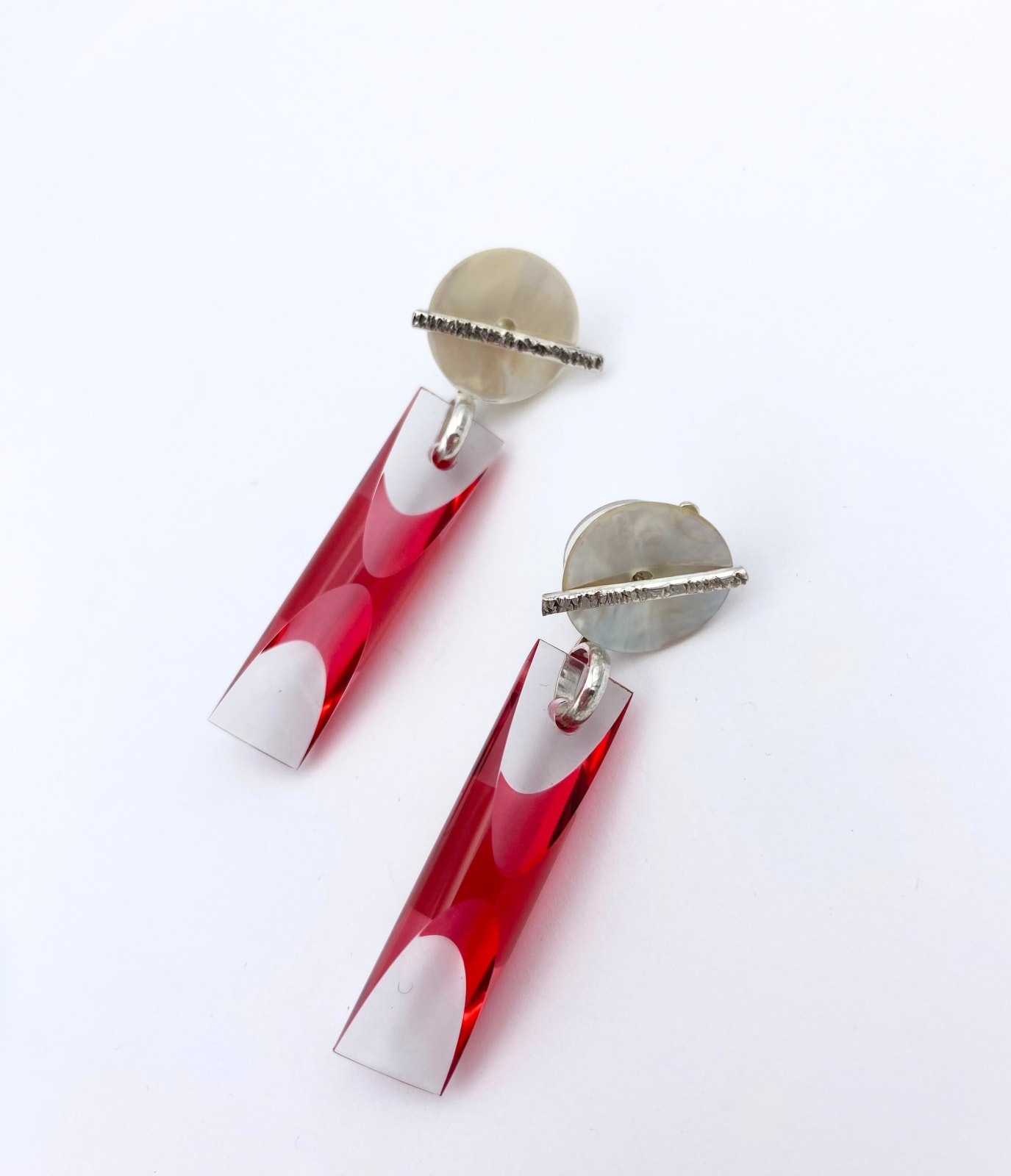Marlene McKibbin, Mother of Pearl Drop Earrings - Poppy Red, 2024