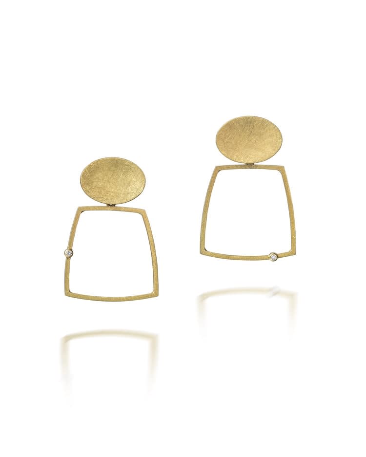 Louise O'Neill, Square Frame Earrings - Yellow Gold With Diamonds, 2020
