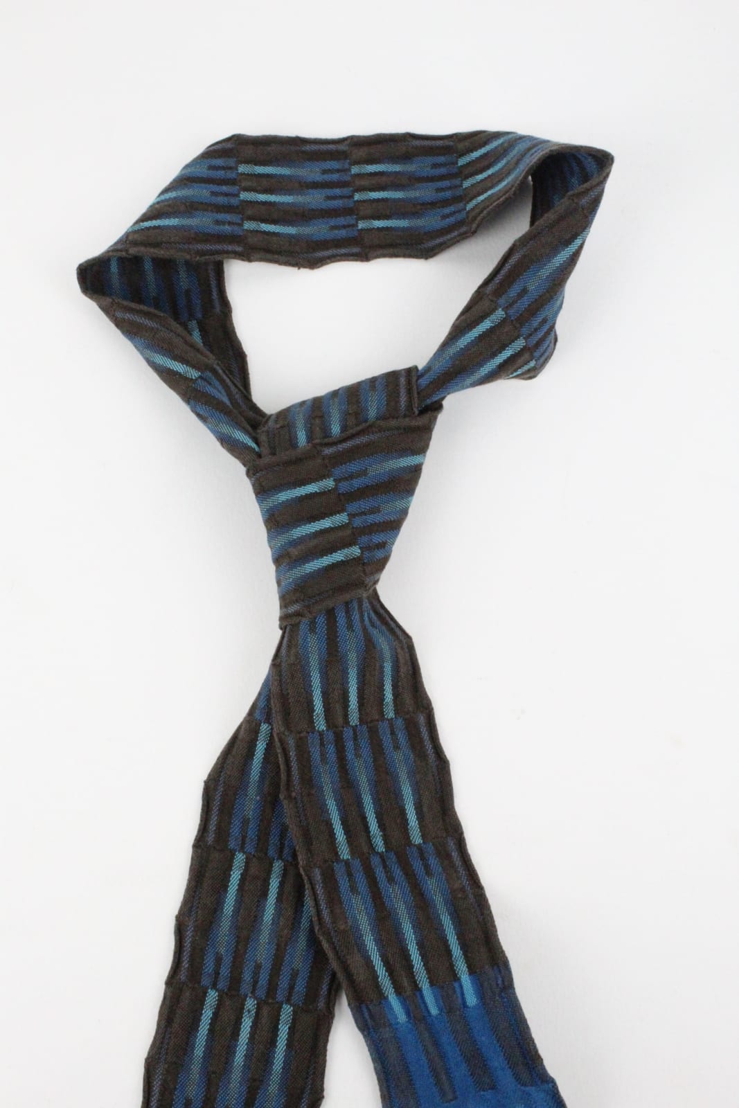 Jennifer Shellard, Silk Tie: Dark Chocolate Brown Blue & turquoise warp, 2021