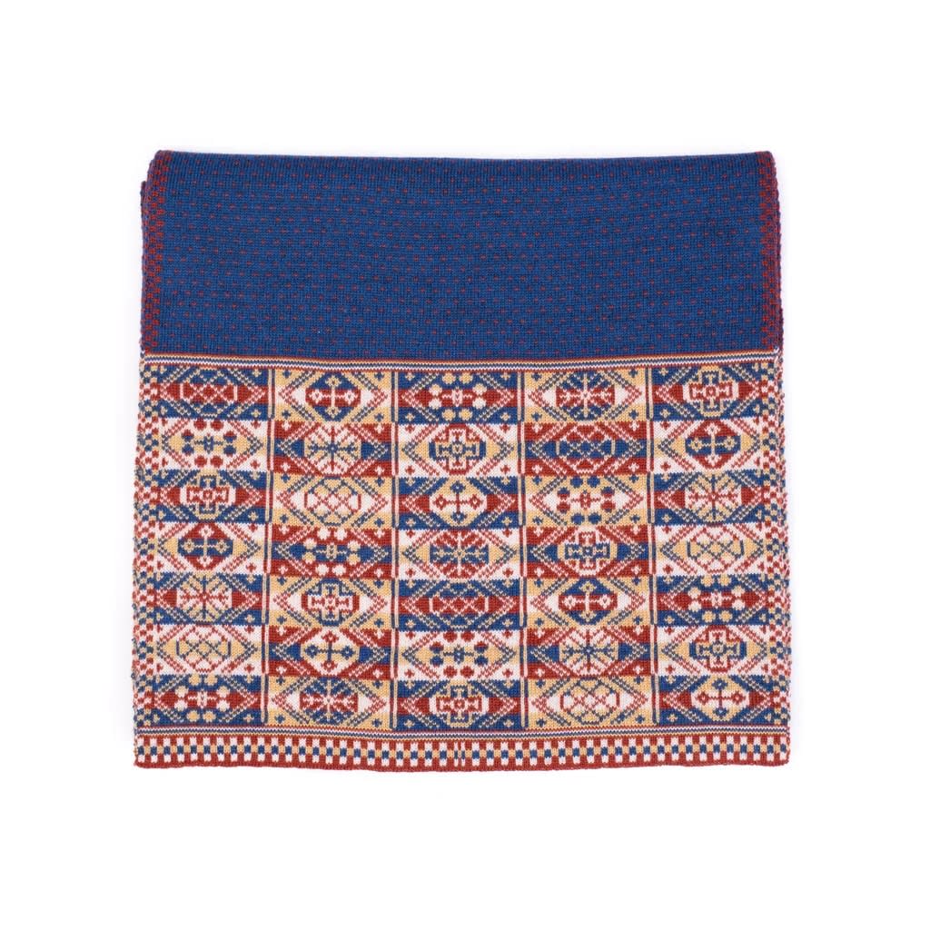 BAKKA, Design 4 - Heritage Scarf with blue and rust centre, 2024