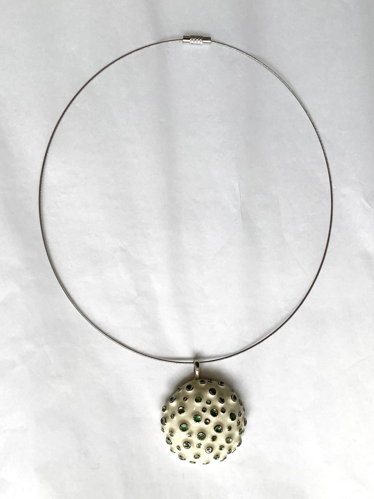 Delfina Emmanuel, Lichena Solid Pendant - Green Dots with White Gold Lustre, 2023