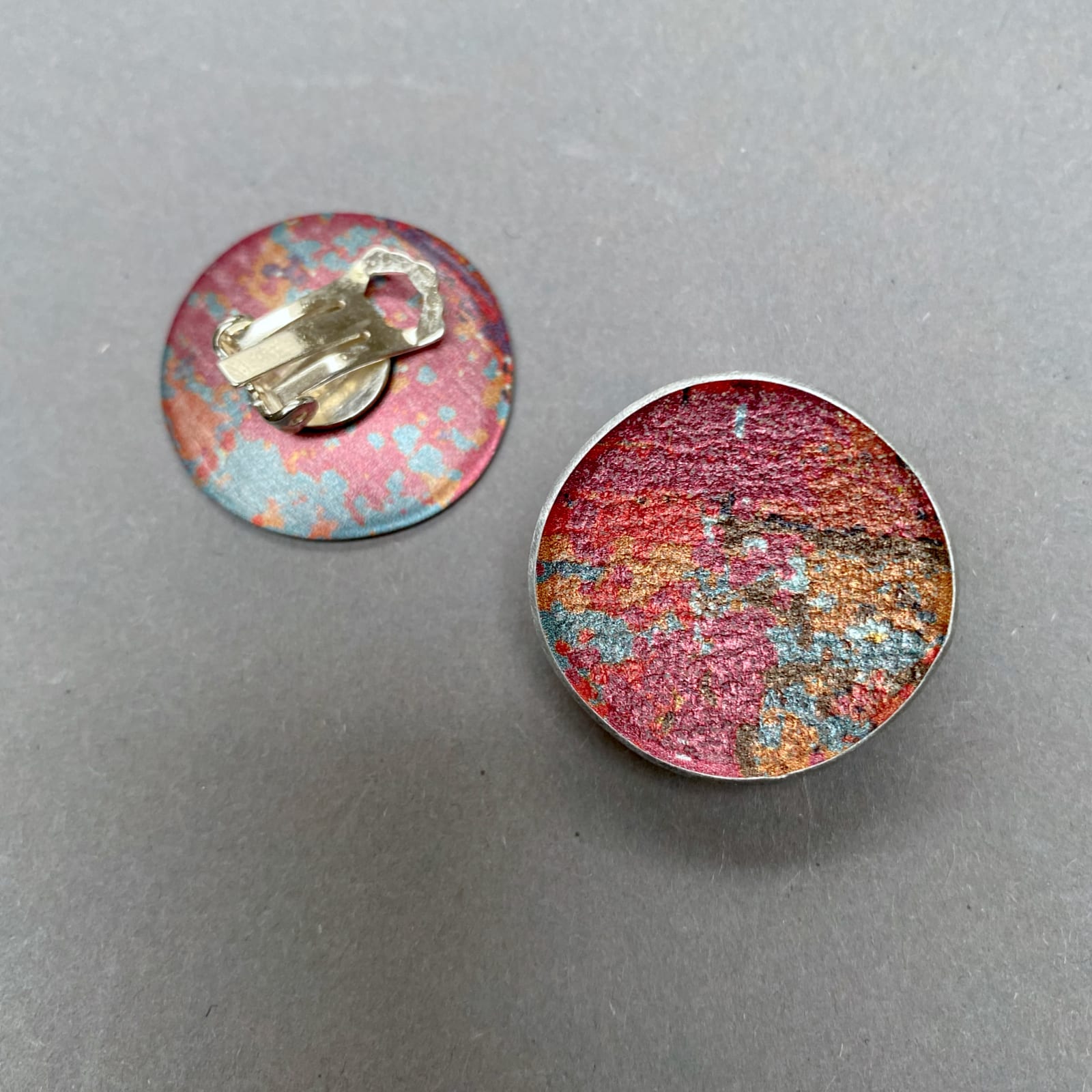 Jane Adam, Red Small Concave Disc Earclips, 2024