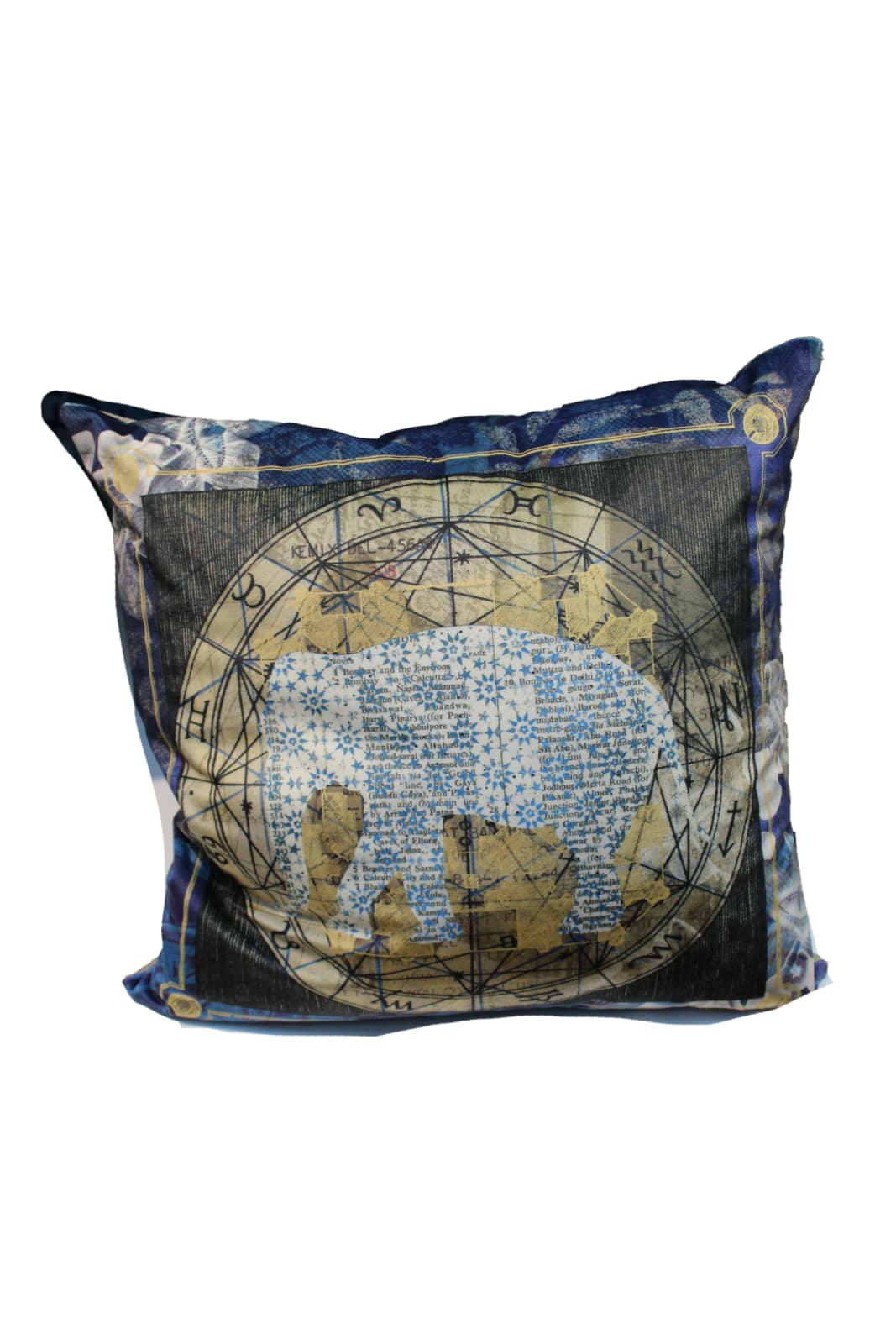 Neil Bottle, Golden Triangle Square Cushion (Lapis Blue Elephant), 2024