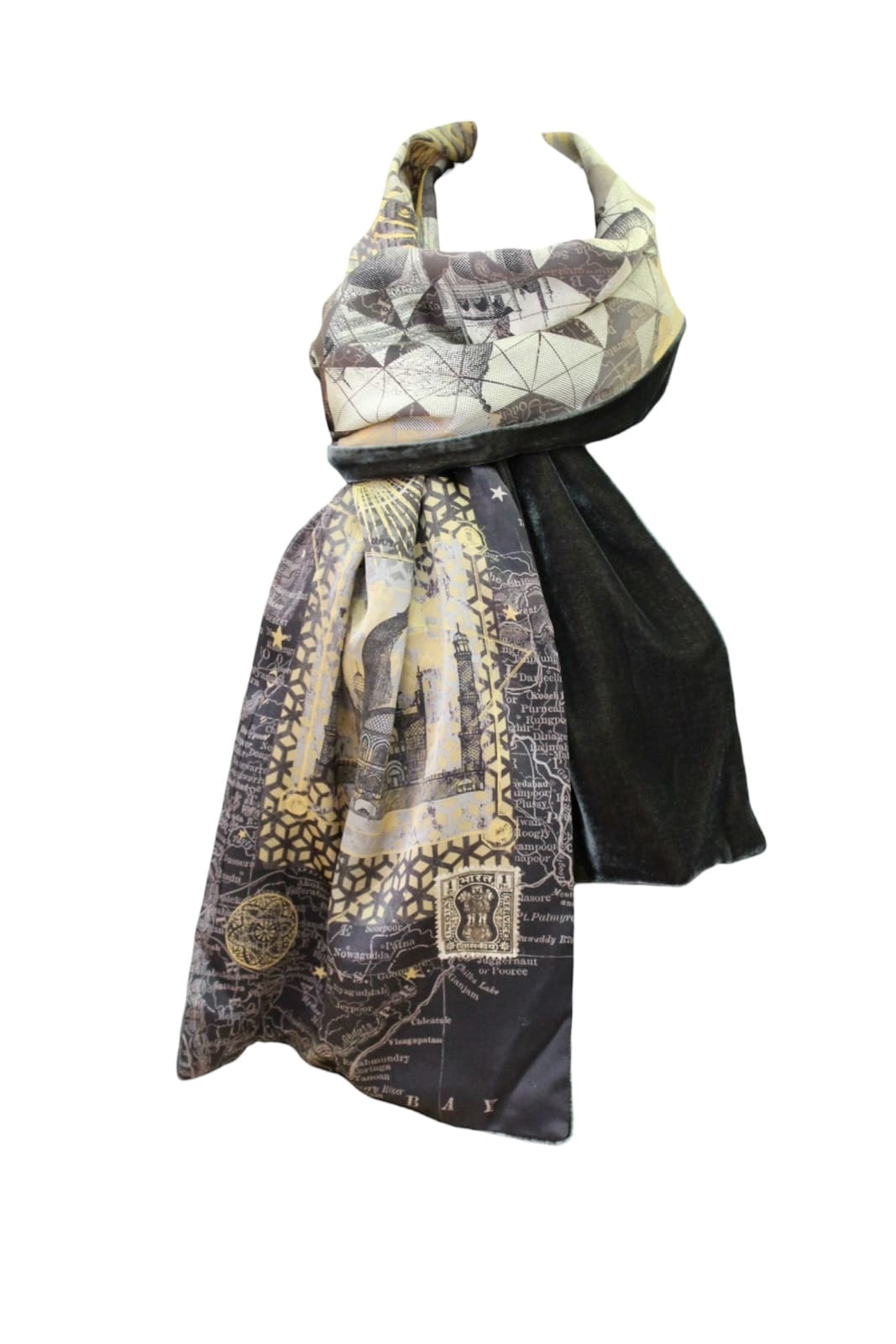 Neil Bottle, Golden Triangle: Silk & Velvet Scarf (Silver & Gold), 2024