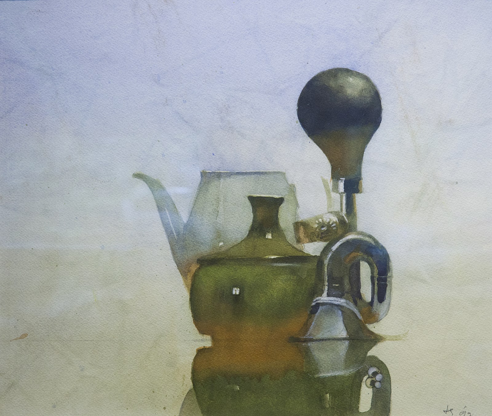Thomas Sgouros, Study for Horn with Green Sugar Bowl and tack, 1992