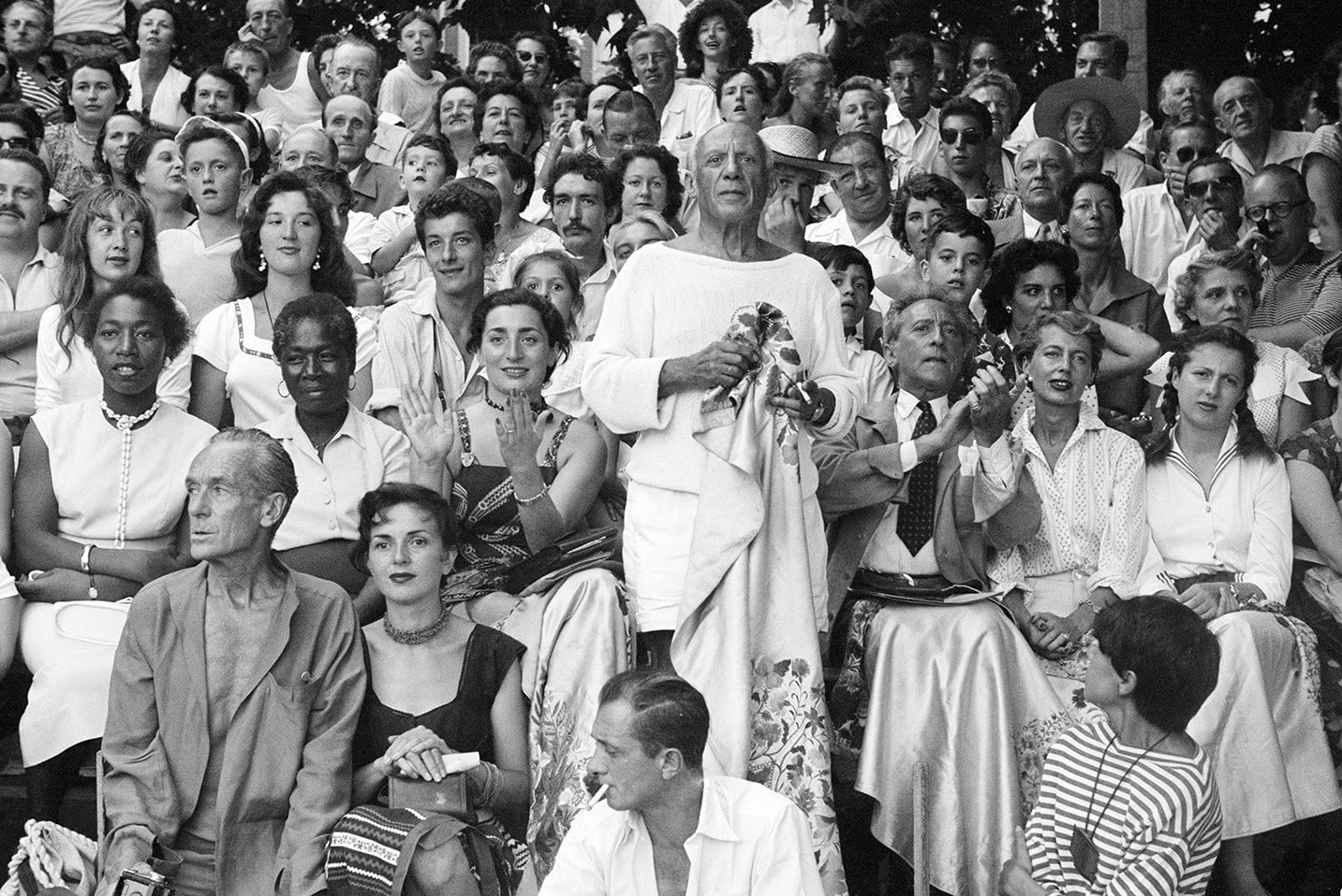 Edward Quinn, Picasso, his family and friends at a bullfight in Vallauris, 1955