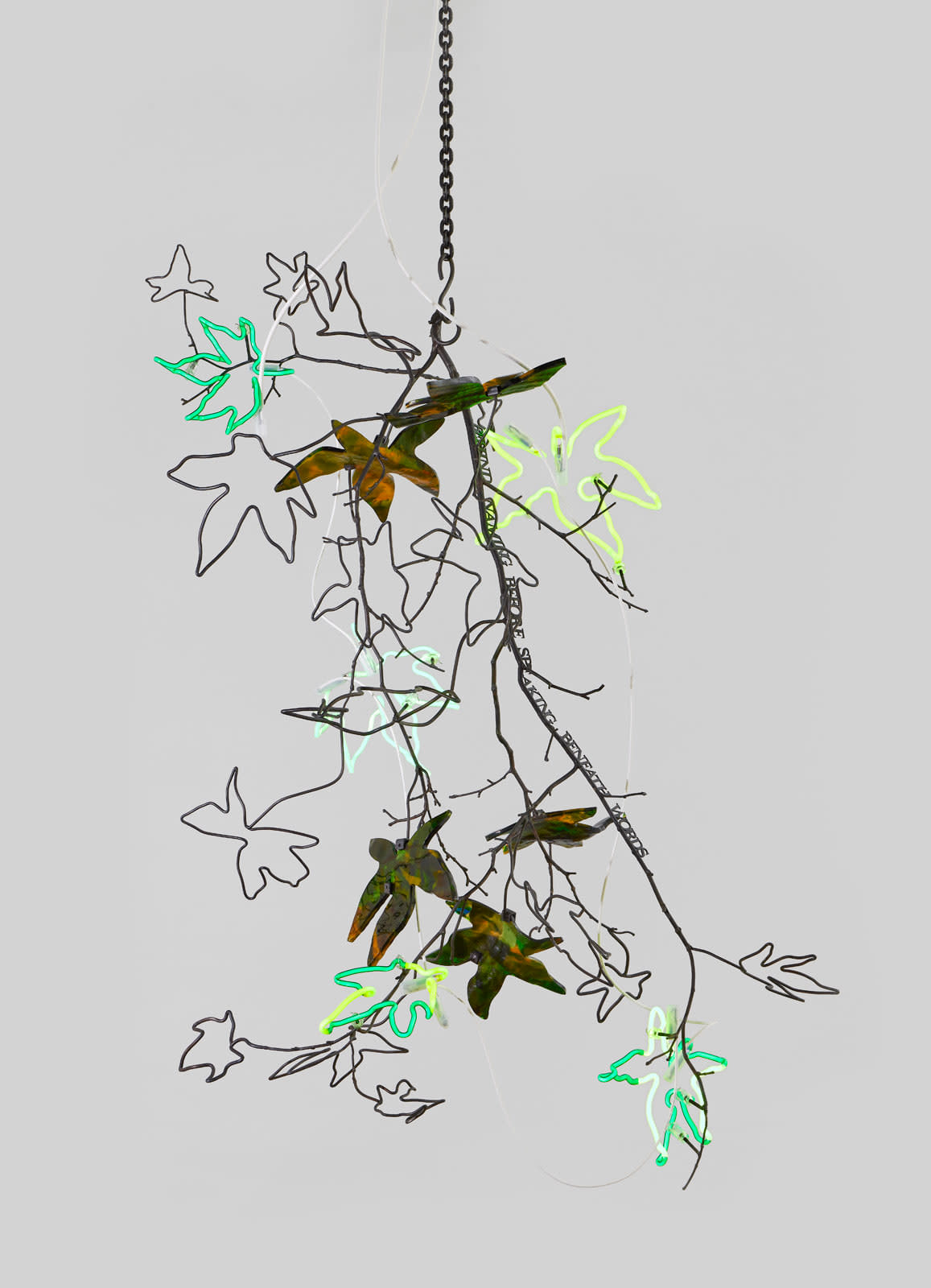 Andrea Bowers, Chandeliers of Interconnectedness (Behind Naming Before Speaking Beneath Words, Quote by Susan Griffin), 2023