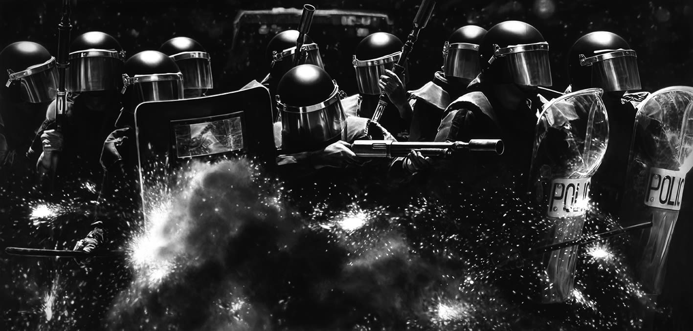 Robert Longo, Untitled (Riot Cops Engaged), 2018