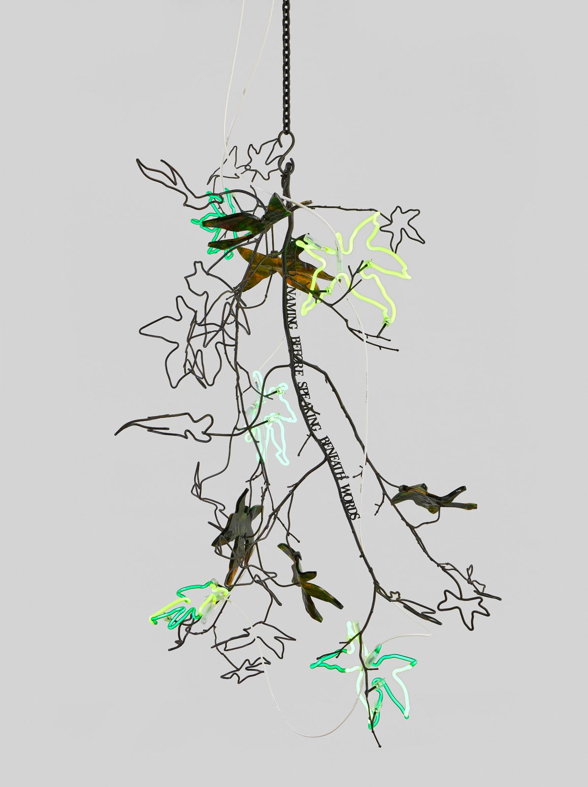 Andrea Bowers, Chandeliers of Interconnectedness (Behind Naming Before Speaking Beneath Words, Quote by Susan Griffin), 2023