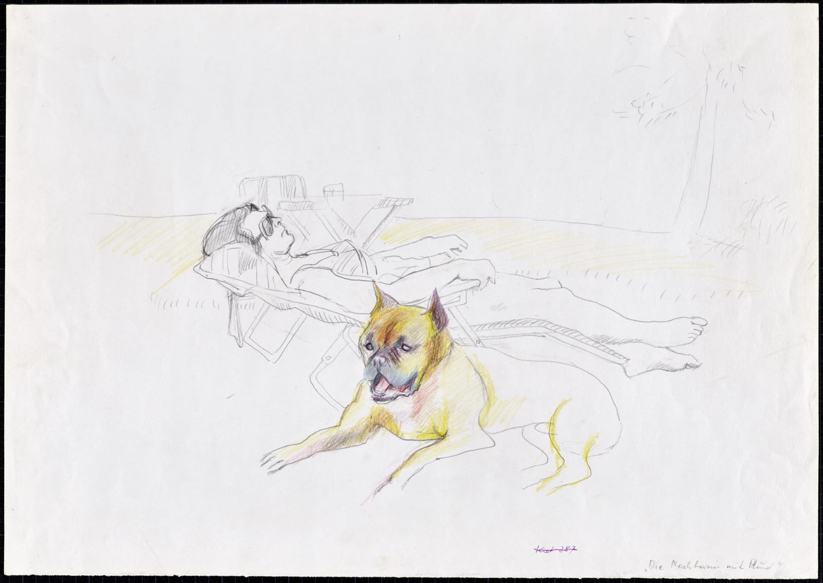 Maria Lassnig, Die Nachbarin mit Hund, 1974