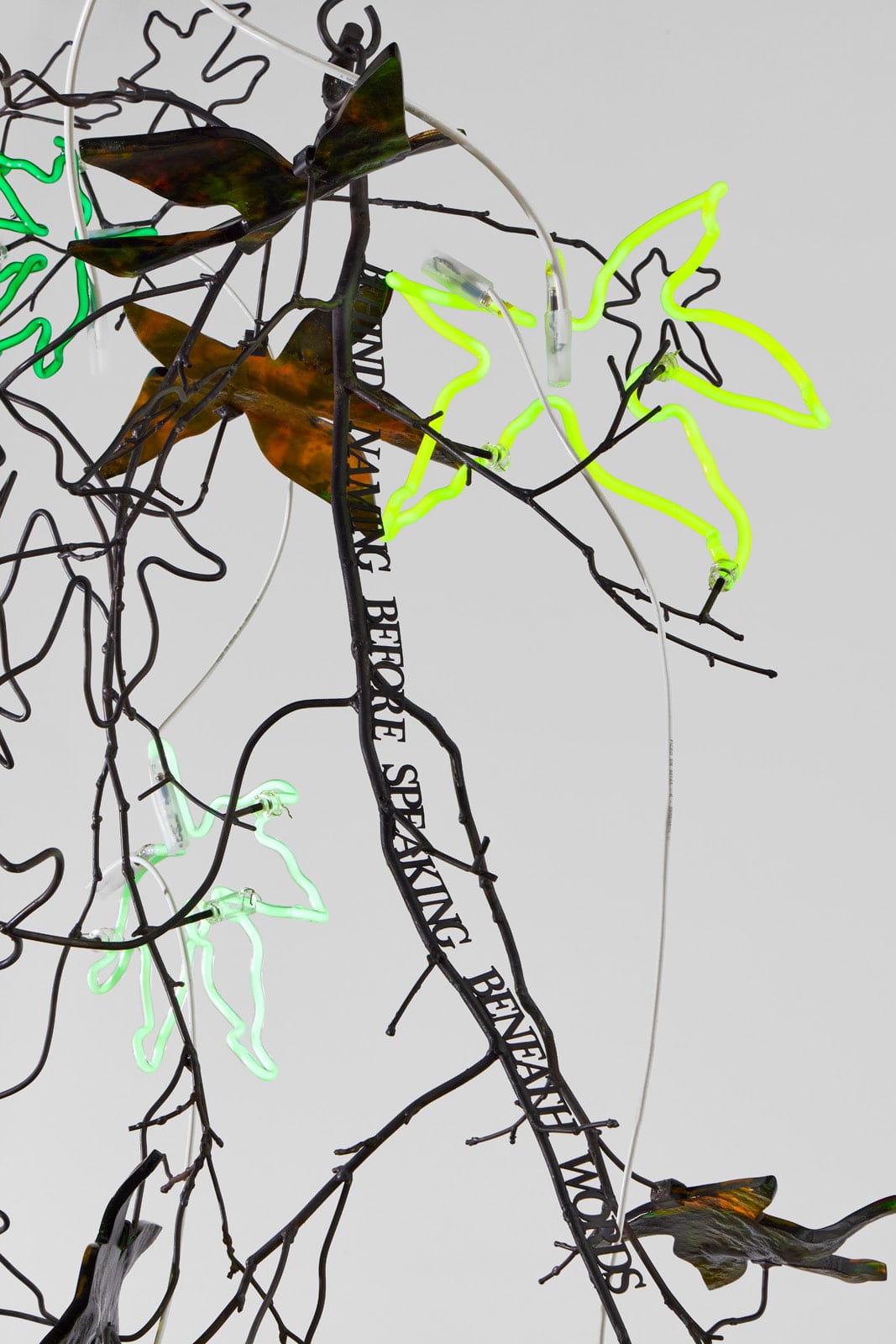 Andrea Bowers, Chandeliers of Interconnectedness (Behind Naming Before Speaking Beneath Words, Quote by Susan Griffin), 2023