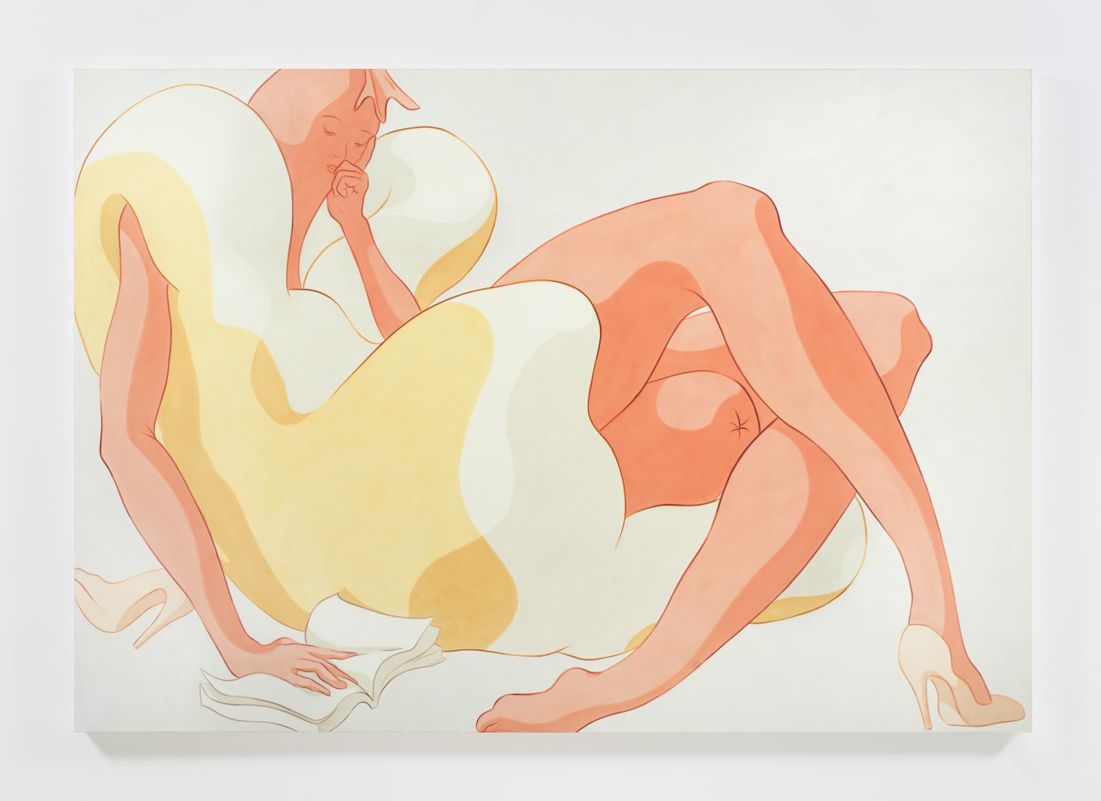 Ivy Haldeman 艾薇·海德曼, Full Figure, Finger Along Face, Shins Cross, Hand Presses Open Book 全身，手指托脸，胫骨交叉，一手按着打开的书, 2019