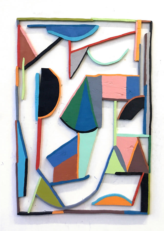 colorful geometric wood wall relief