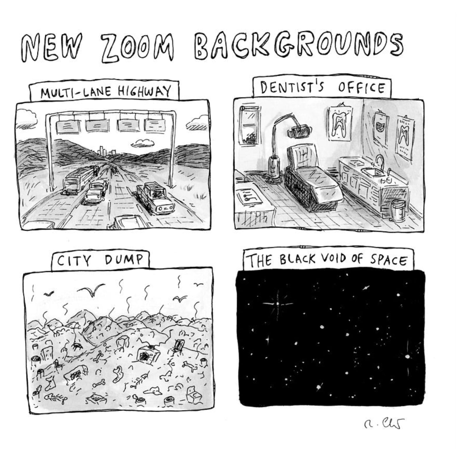 Roz Chast, New Zoom Backgrounds, 2020, Jun 8