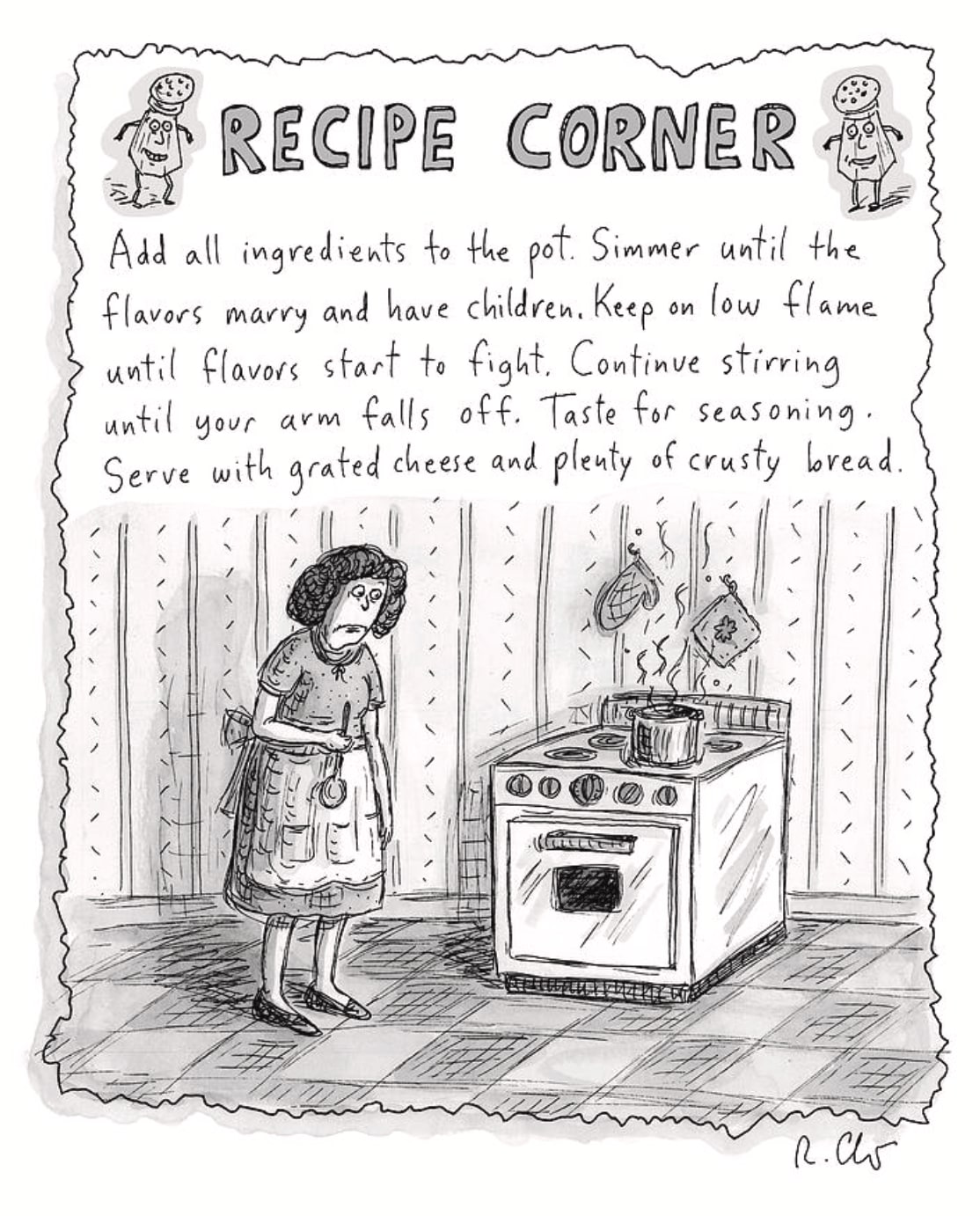 A woman stands next to her oven and looks at a pot on the stove.