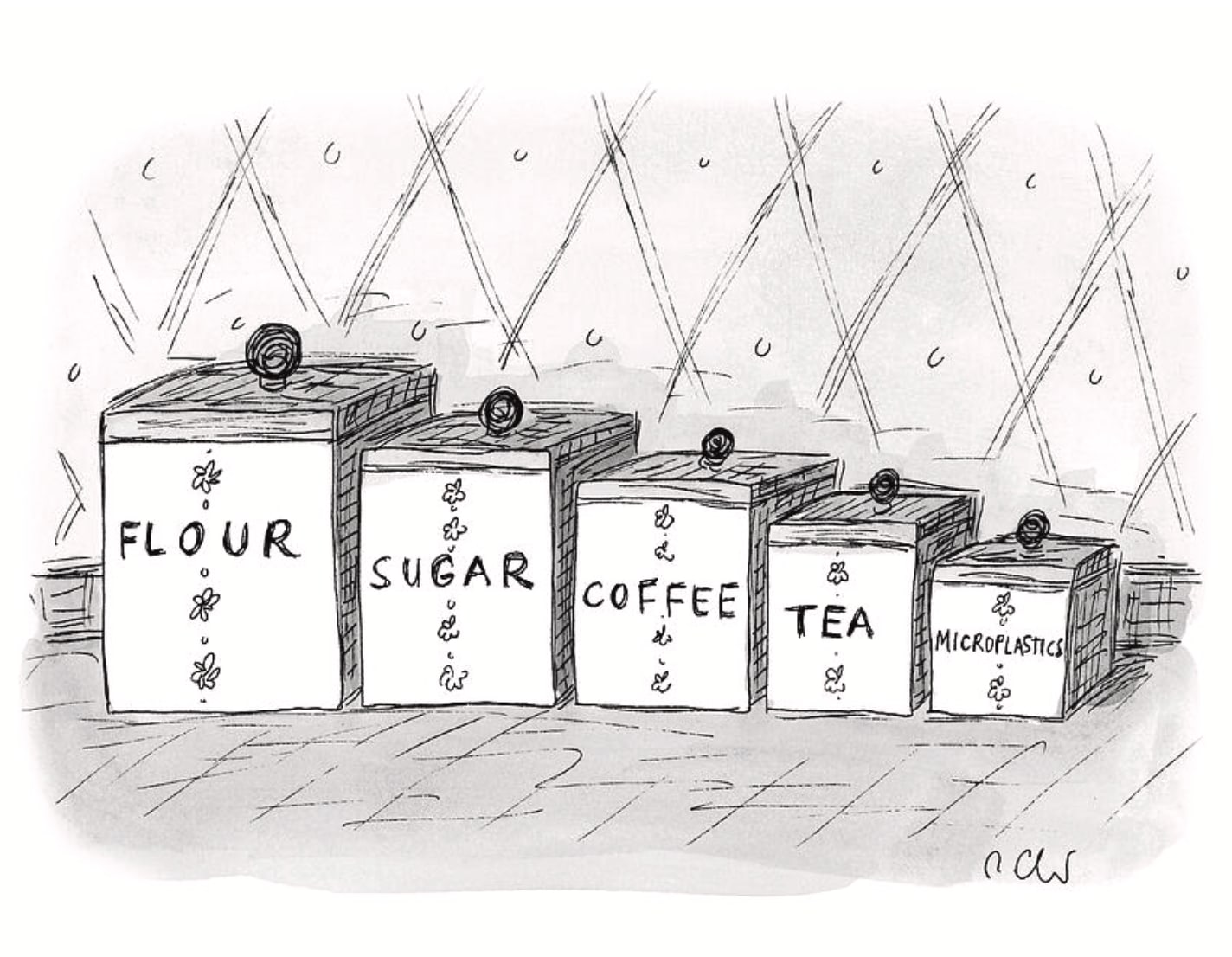 A row of old fashioned kitchen canisters labelled 