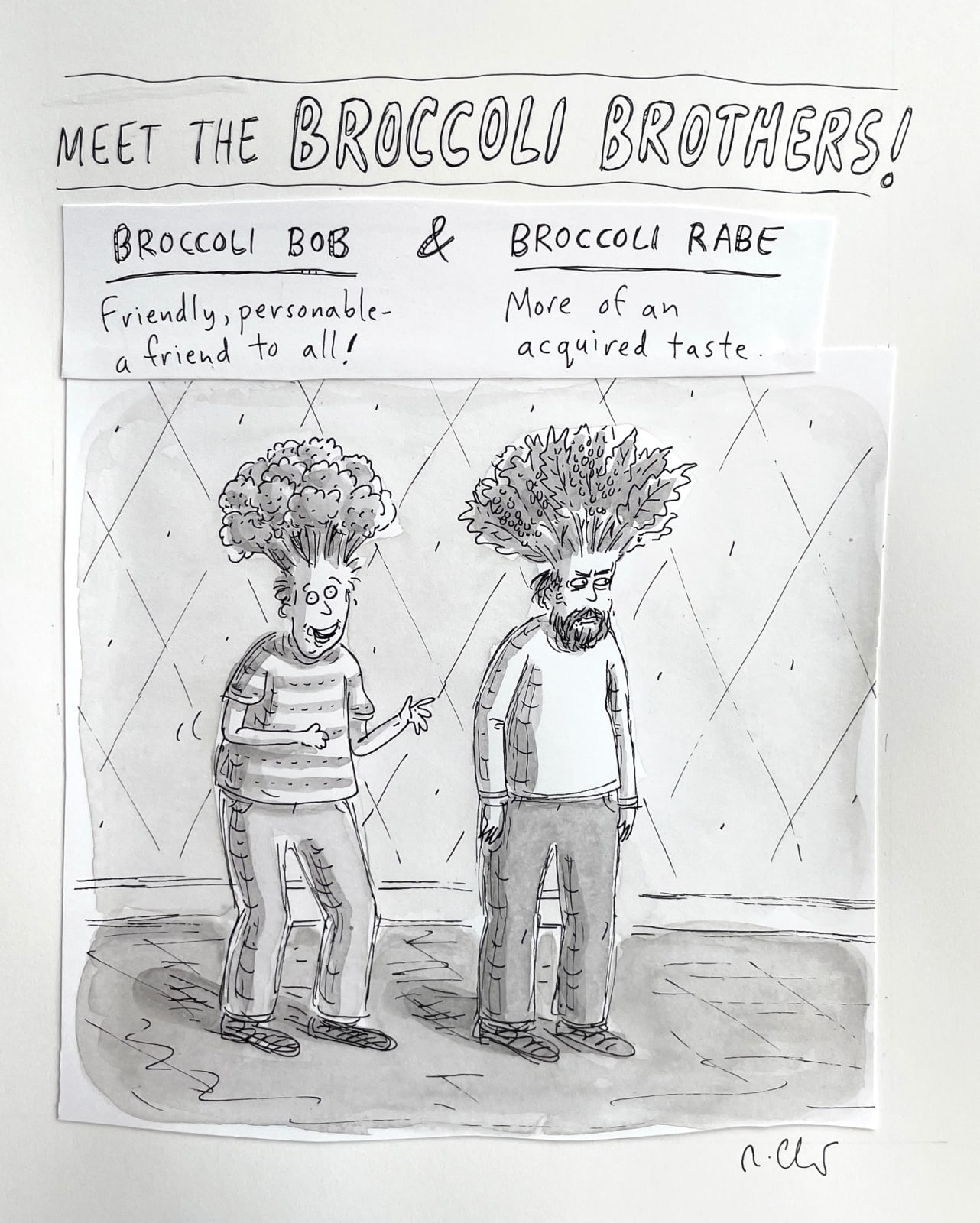 Two men with hair like broccoli and broccoli rabe.