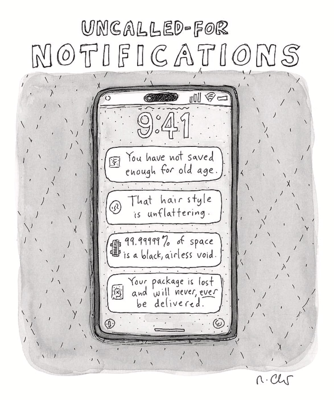 Roz Chast, Uncalled-For Notifications, 2025, April 28