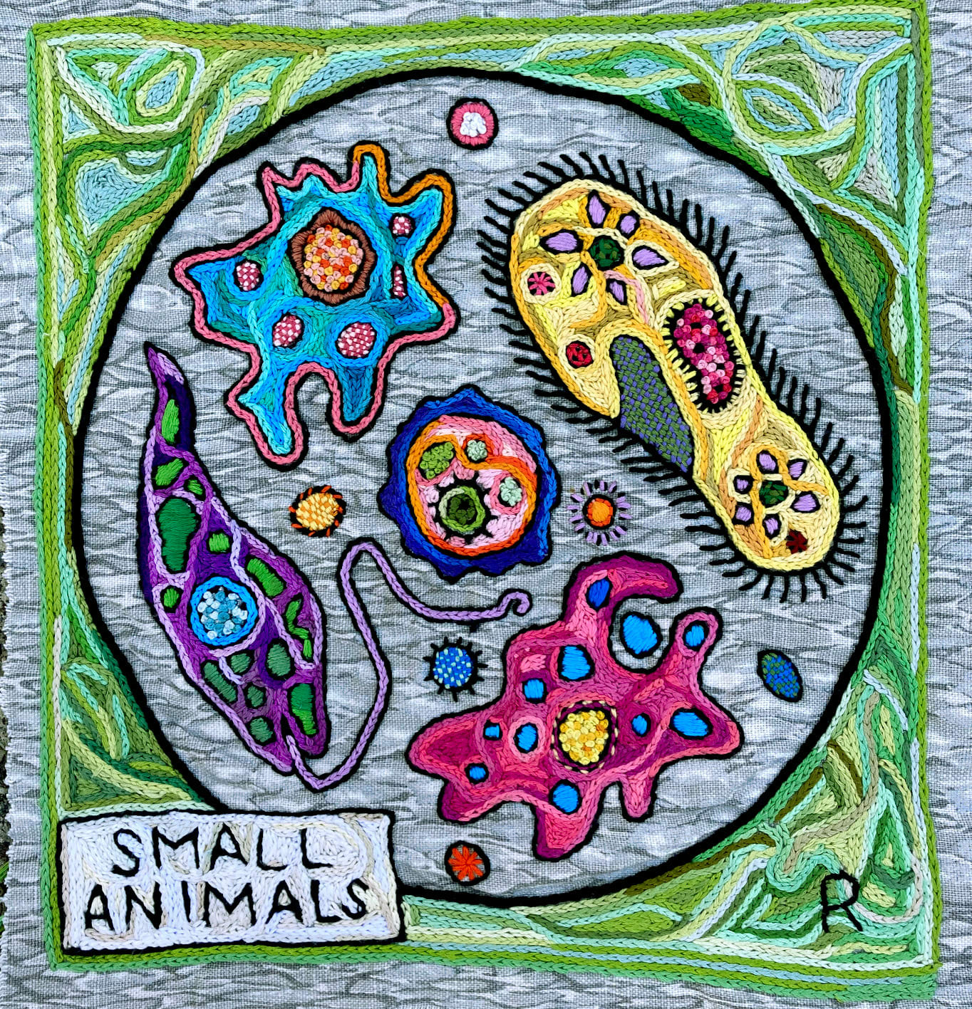 Roz Chast Small Animals, 2021 hand embroidery 12.5 x 11.5 inches (CHAST 268)