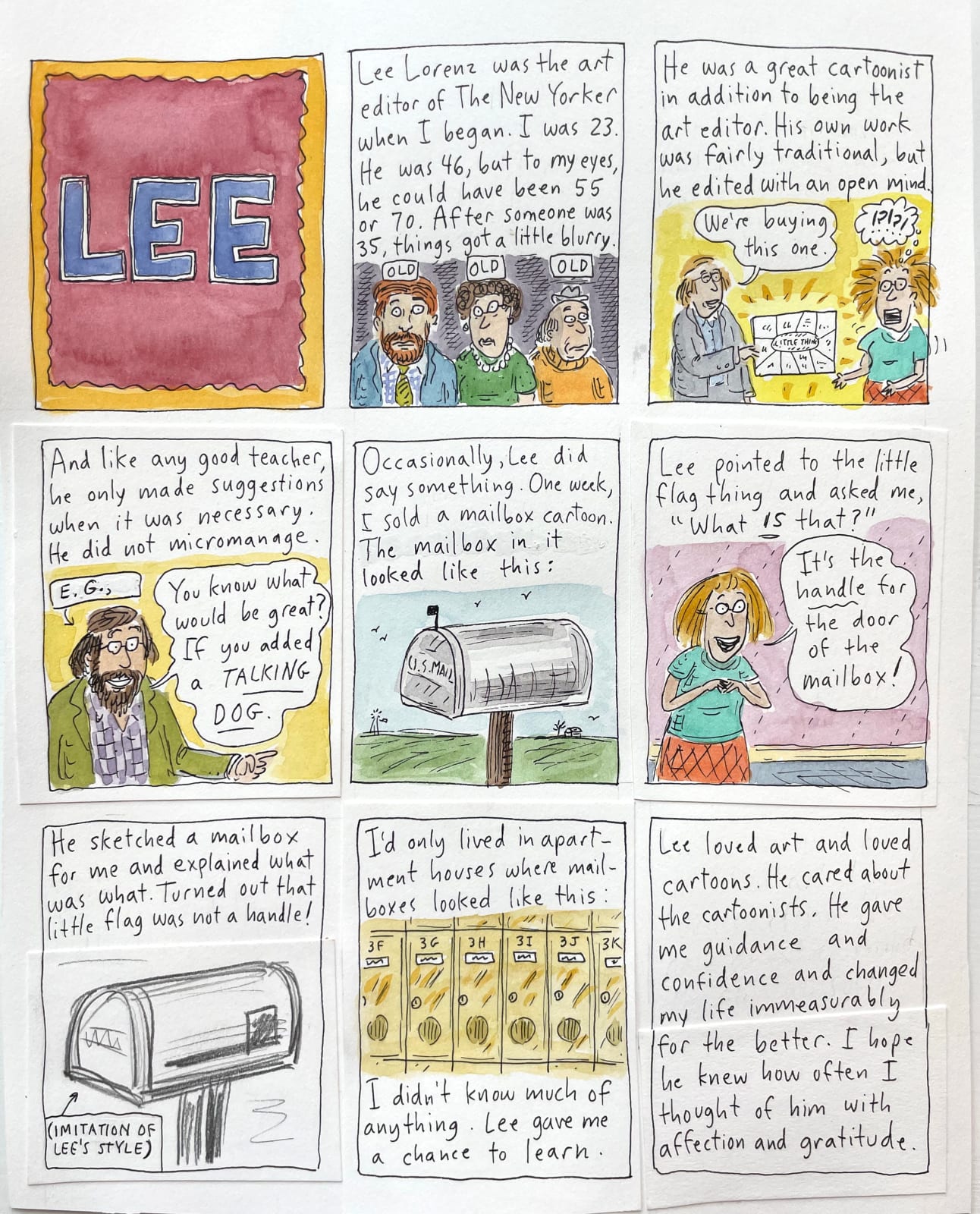Roz Chast, Farewell to Lee Lorenz (Culture Desk), 2022, Dec. 15