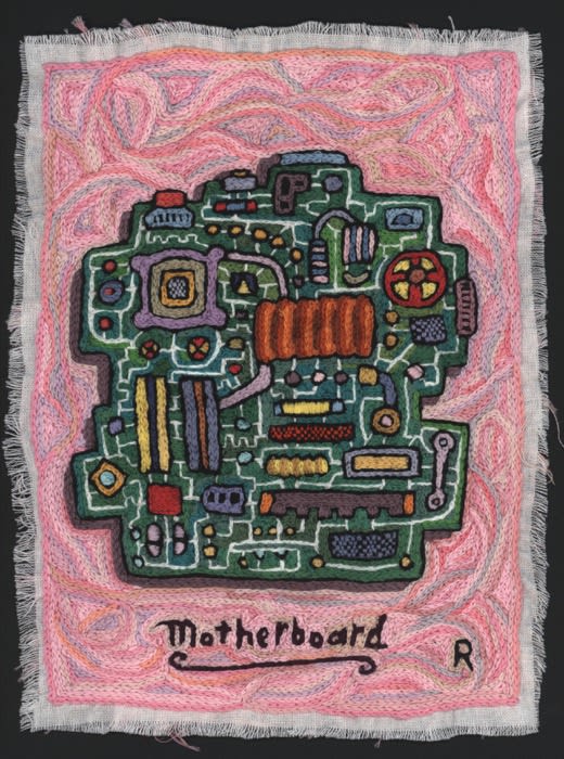 Roz Chast Motherboard, 2017 hand embroidery 11.5 x 9 inches (CHAST 149)