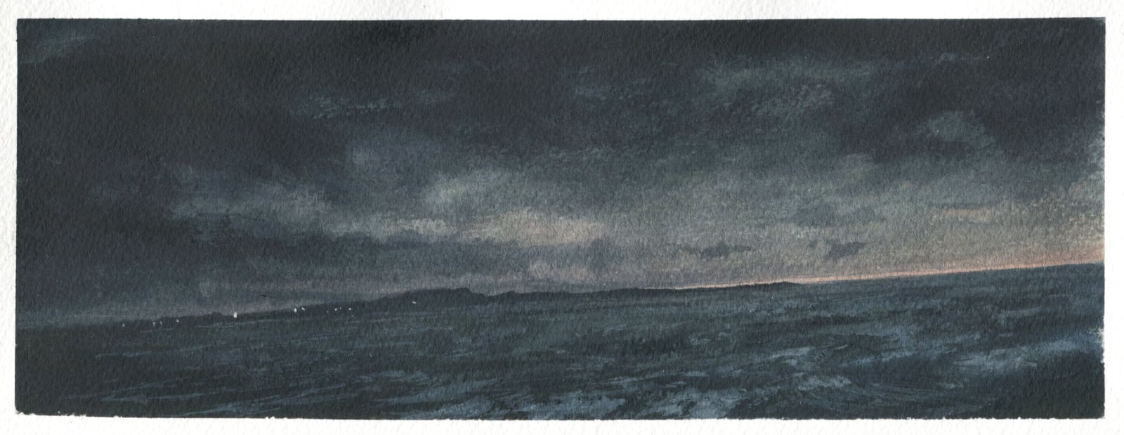 Dozier Bell Mainland, dusk, 2020 watercolor on paper 3.4 x 9.25 inches (BELL 31)