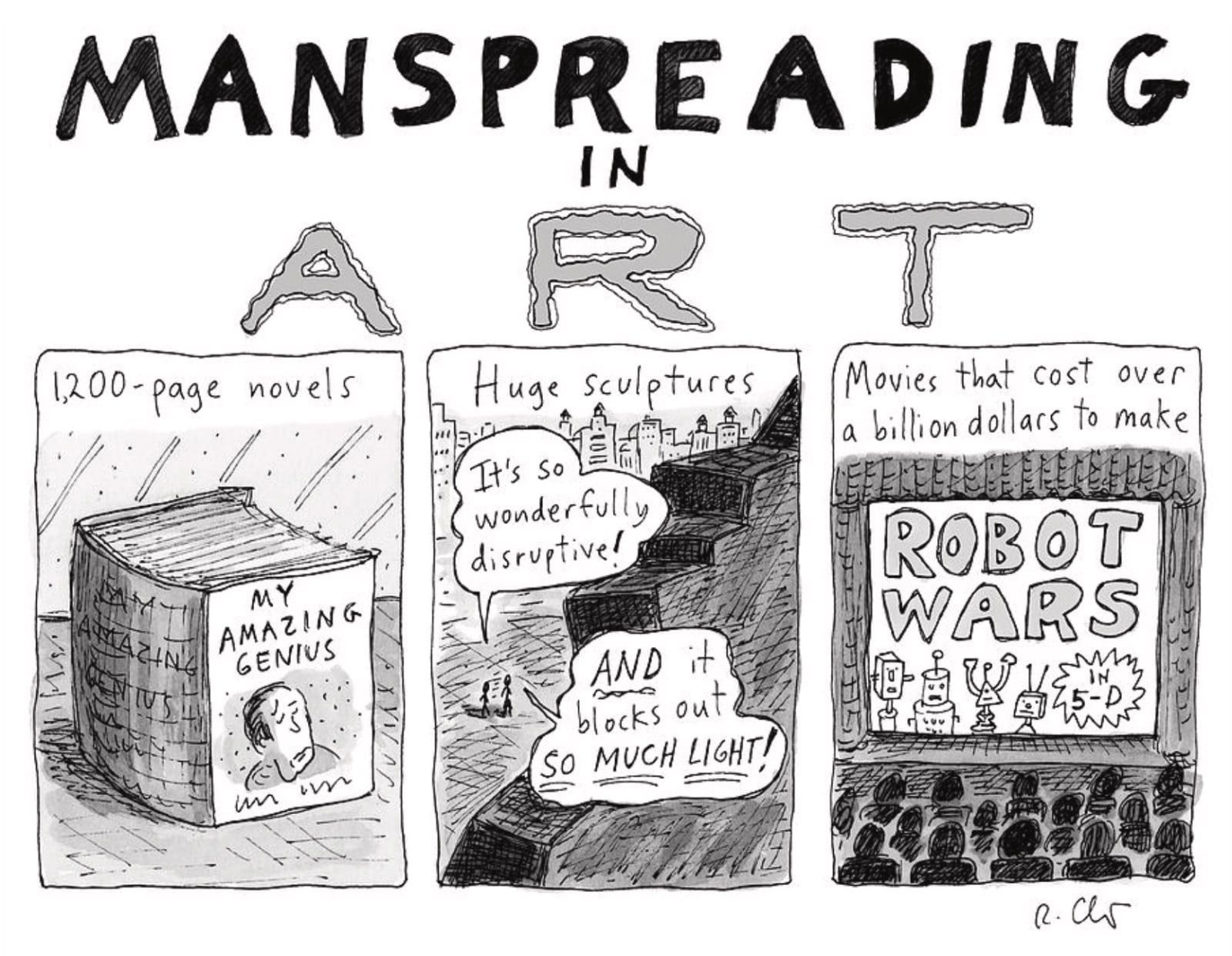 Roz Chast, Manspreading in Art, 2018, Jun 4