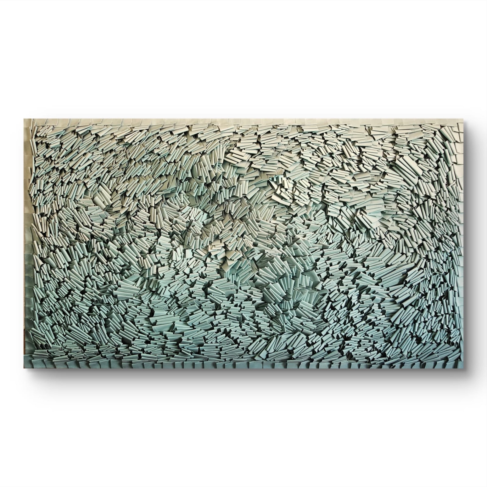 “Echoes of a kiss ” fusion of textile art and mixed media artwork by Rodrigo Franzao, a Brazilian artist currently based in the United States. Available at Carousel Fine Art.