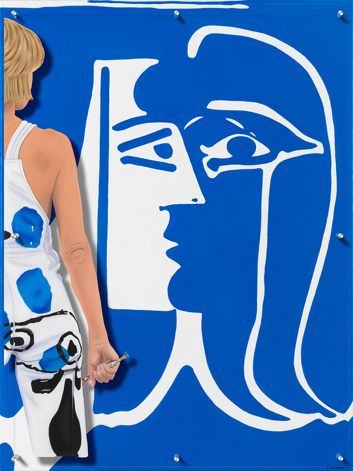 “Le Bisou Bleu” , painting by Caroline Dechamby artist from Holland, based in Switzerland. Available at Carousel Fine Art Chicago.