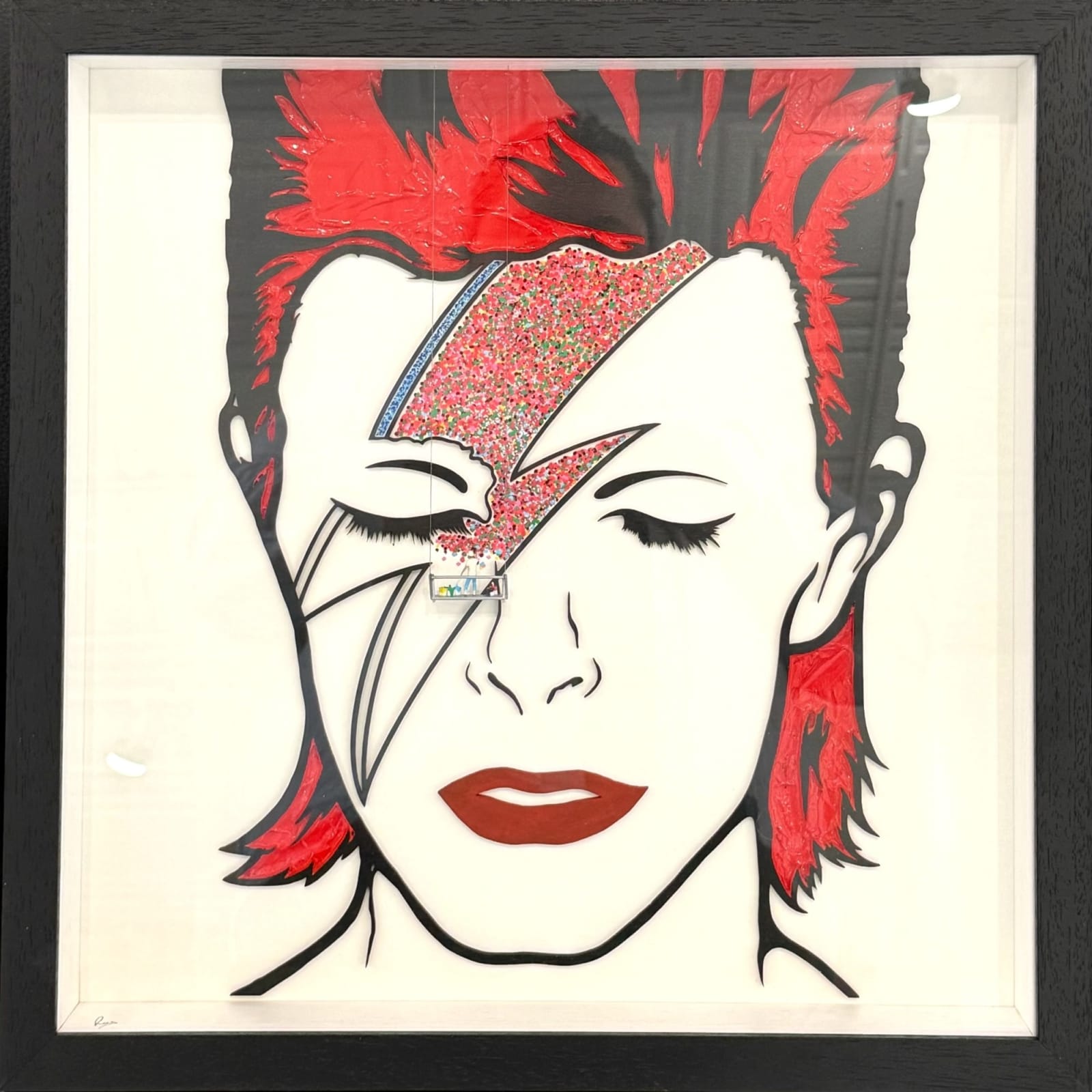“Bowie with Dots”, mixed media artwork by Roy’s People artist from London. Available at Carousel Fine New Buffalo.