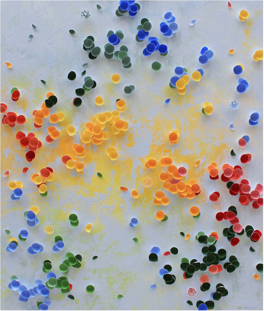 “Reflections on Life III”, mixed media artwork by Larisa Safaryan artist from Armenia, based in L.A. Available at Carousel Fine Art Atlanta.