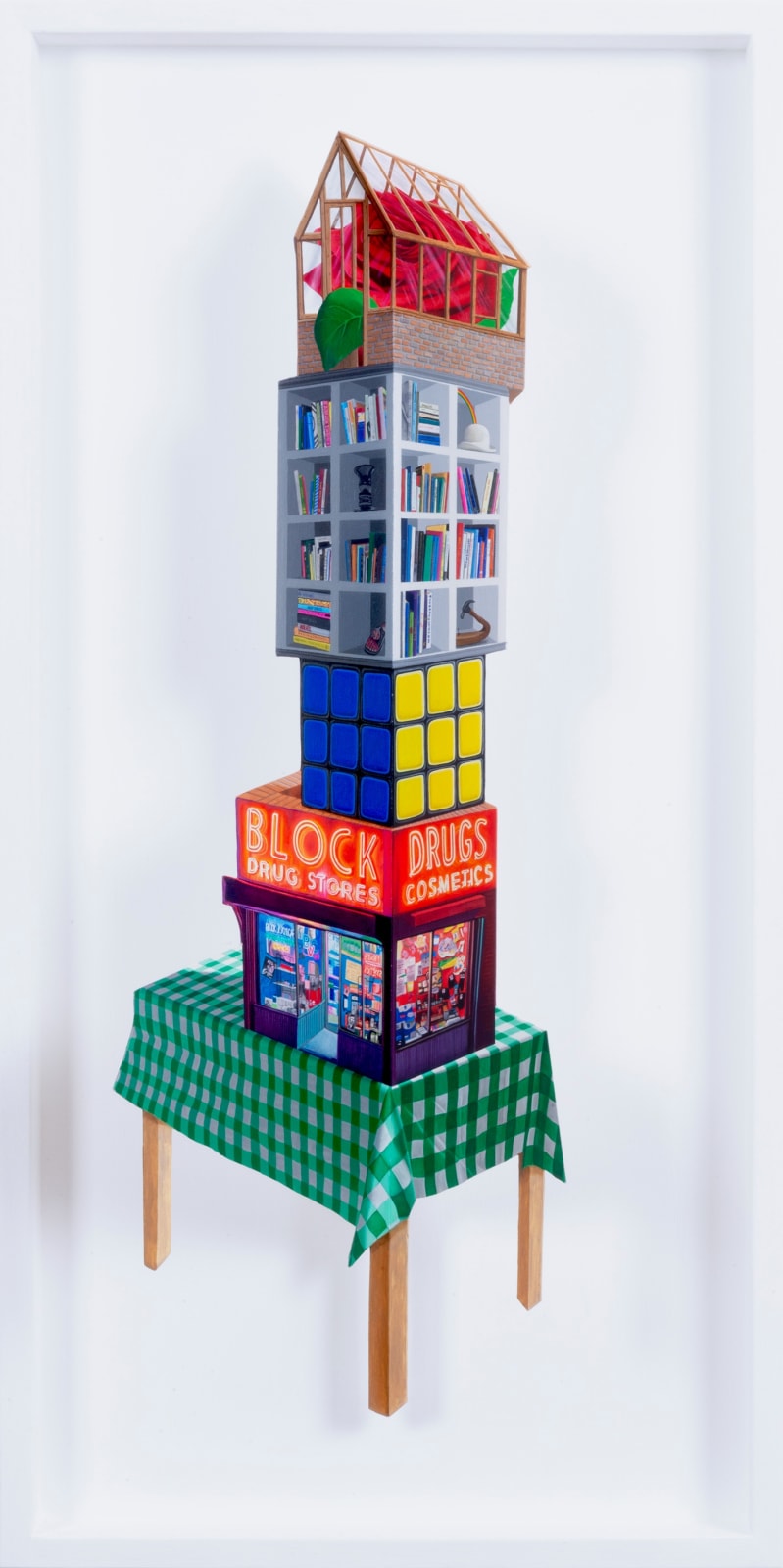 “Stack” is a mind-bending technique that merges painting and sculpture artwork by British artist Patrick Hugues. Available at Carousel Fine Art, Miami.