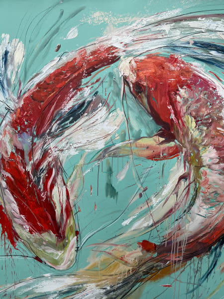 Detail photo of “Love,” painting by Eric Alfaro artist from Cuba, based in the United States. Available at Carousel Fine Art Miami. The artist’s technique transforms acrylic paint with his spatula into unforgettable imagery. His impasto texture captivates, while his use of color and contrast adds striking depth. Colors of this work : Aqua, Blue, Red, Pink, White, Purple, Orange, Yellow, Brown, Grey, Black