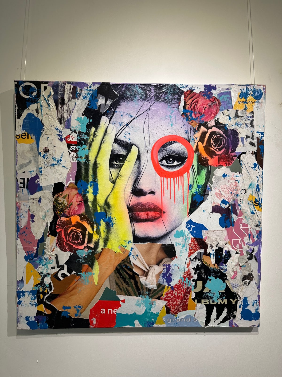 “Yellow Hand Gigi”, mixed media artwork by Dain artist from Brooklyn, NY. Available at Carousel Fine Art Miami.