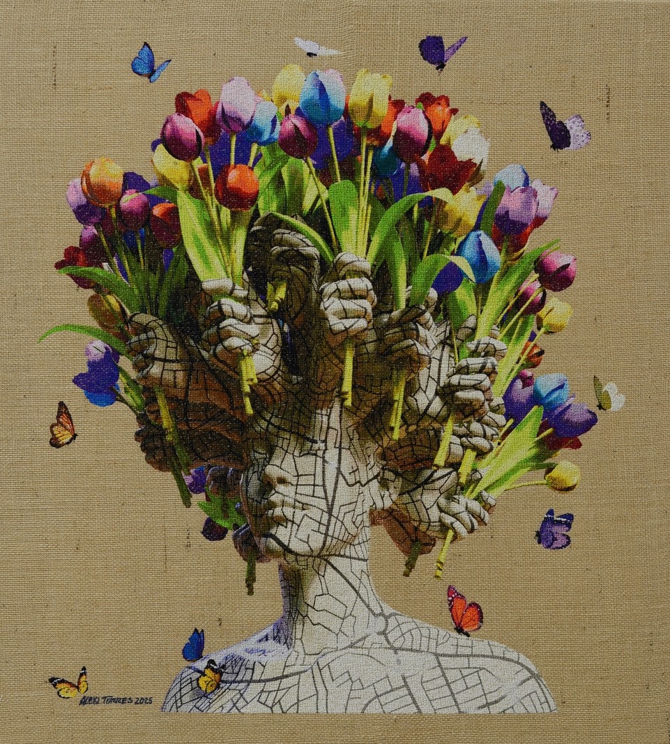 “City Garden VI” , painting by Alexi Torres artist from Cuba, based in the United States. Available at Carousel Fine Art Atlanta.