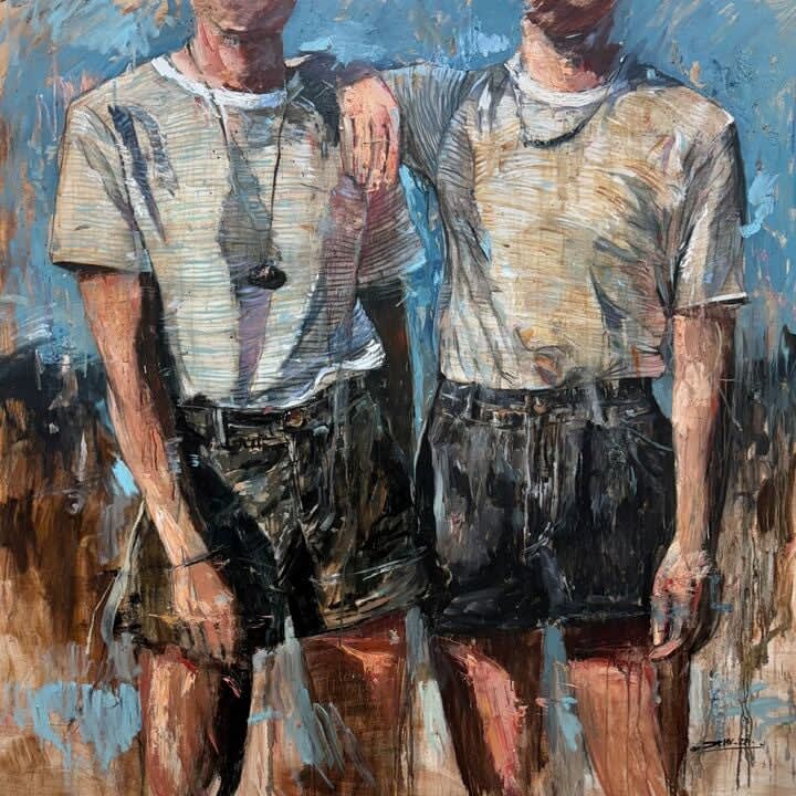“Bond”, painting by Eric Alfaro artist from Cuba, based in the United States. Available at Carousel Fine Art Miami.