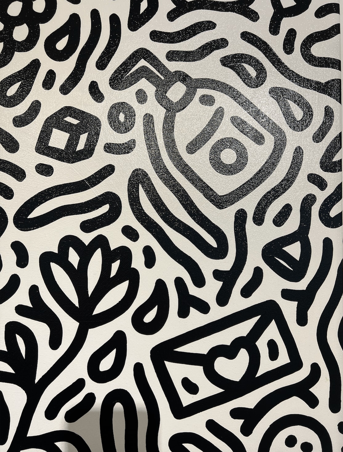 Detail photo of “Day in St. Tropez”, painting by Chance Cooper artist from United States, based in LA. Available at Carousel Fine Art Atlanta. The artist's technique with oil on canvas celebrates the sacred art of storytelling, with each painting evoking the sense of a page torn from one’s life. His work is recognized as a playground where his characters reveal their existential secrets. Colors of this work : Black, White